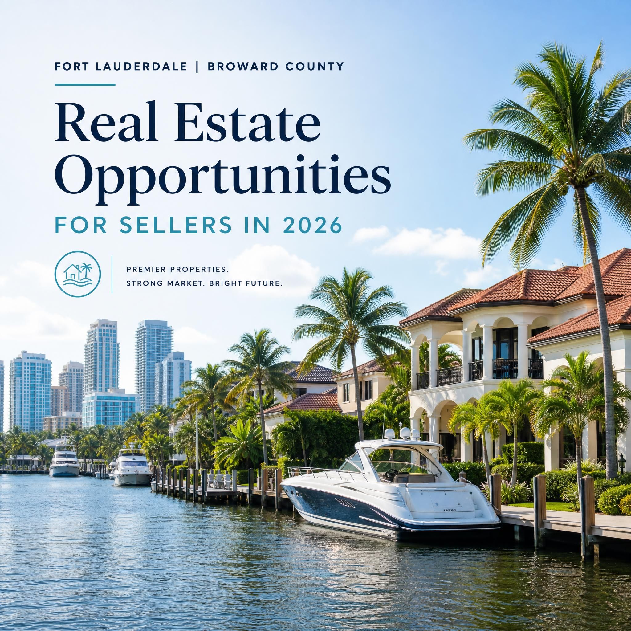 Fort Lauderdale waterfront neighborhood with luxury homes and boats, representing Broward County real estate opportunities for sellers in 2026