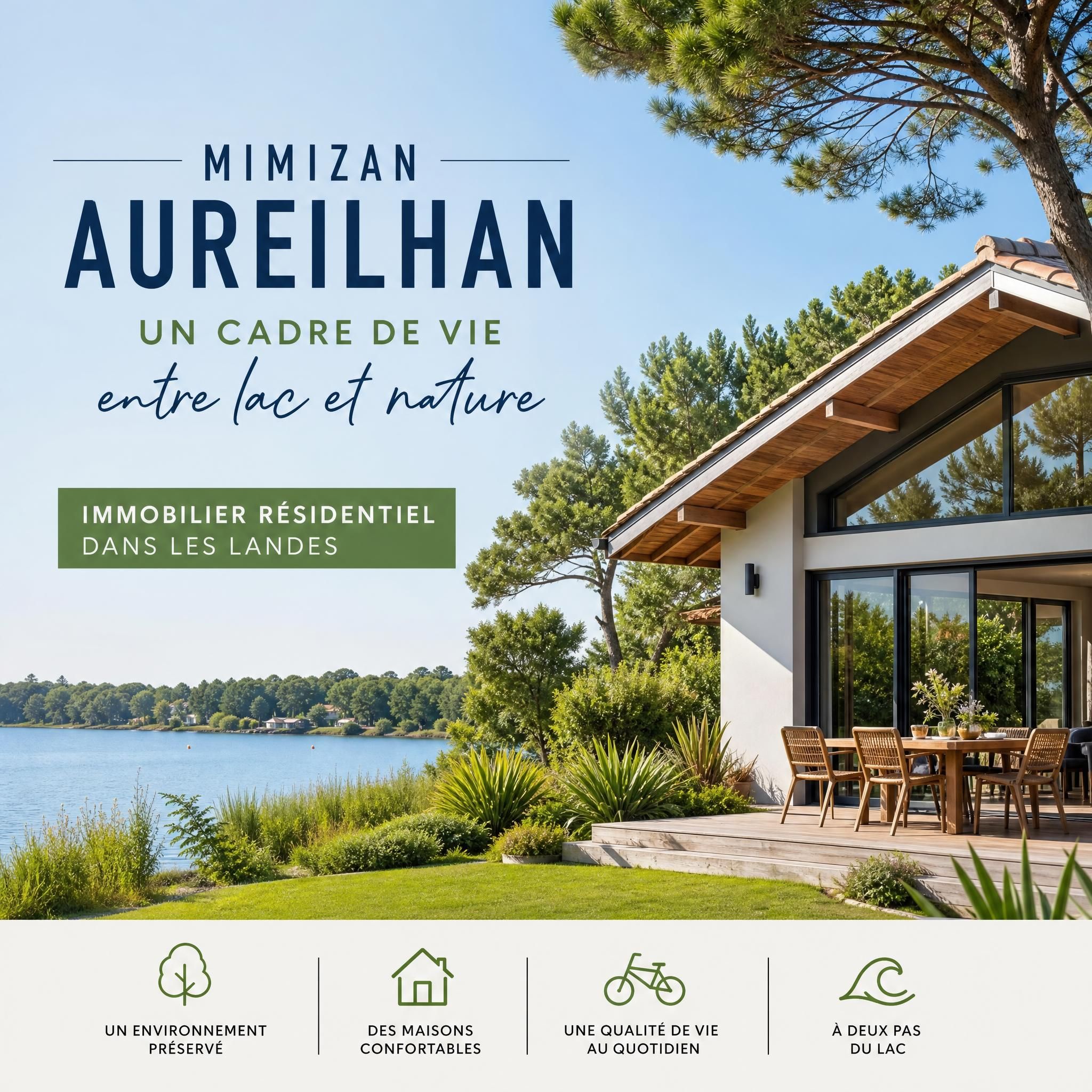 maison bord de lac Mimizan Aureilhan cadre de vie verdure immobilier Landes résidentiel