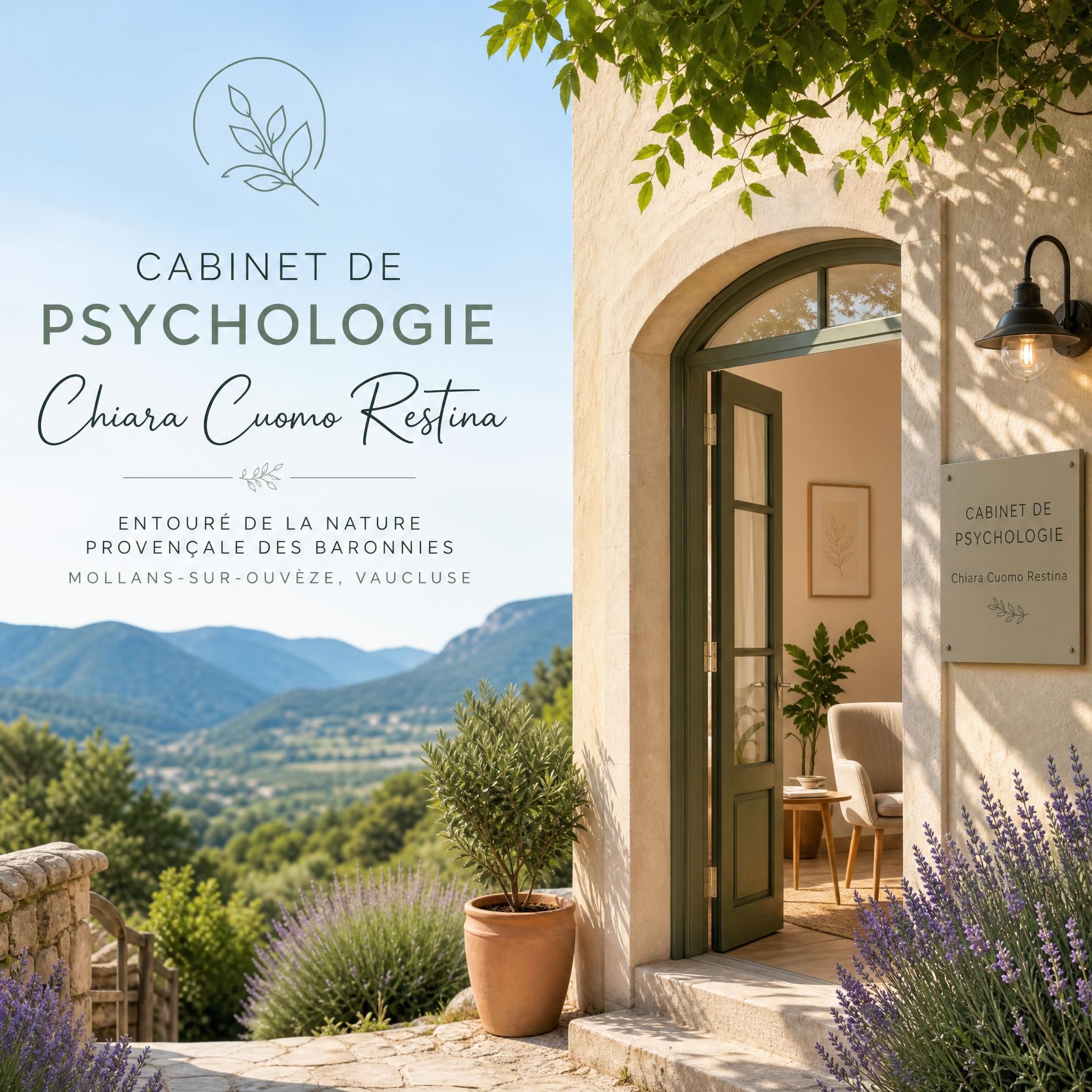 Cabinet de psychologie Chiara Cuomo Restina entouré de la nature provençale des Baronnies, Mollans-sur-Ouvèze, Vaucluse
