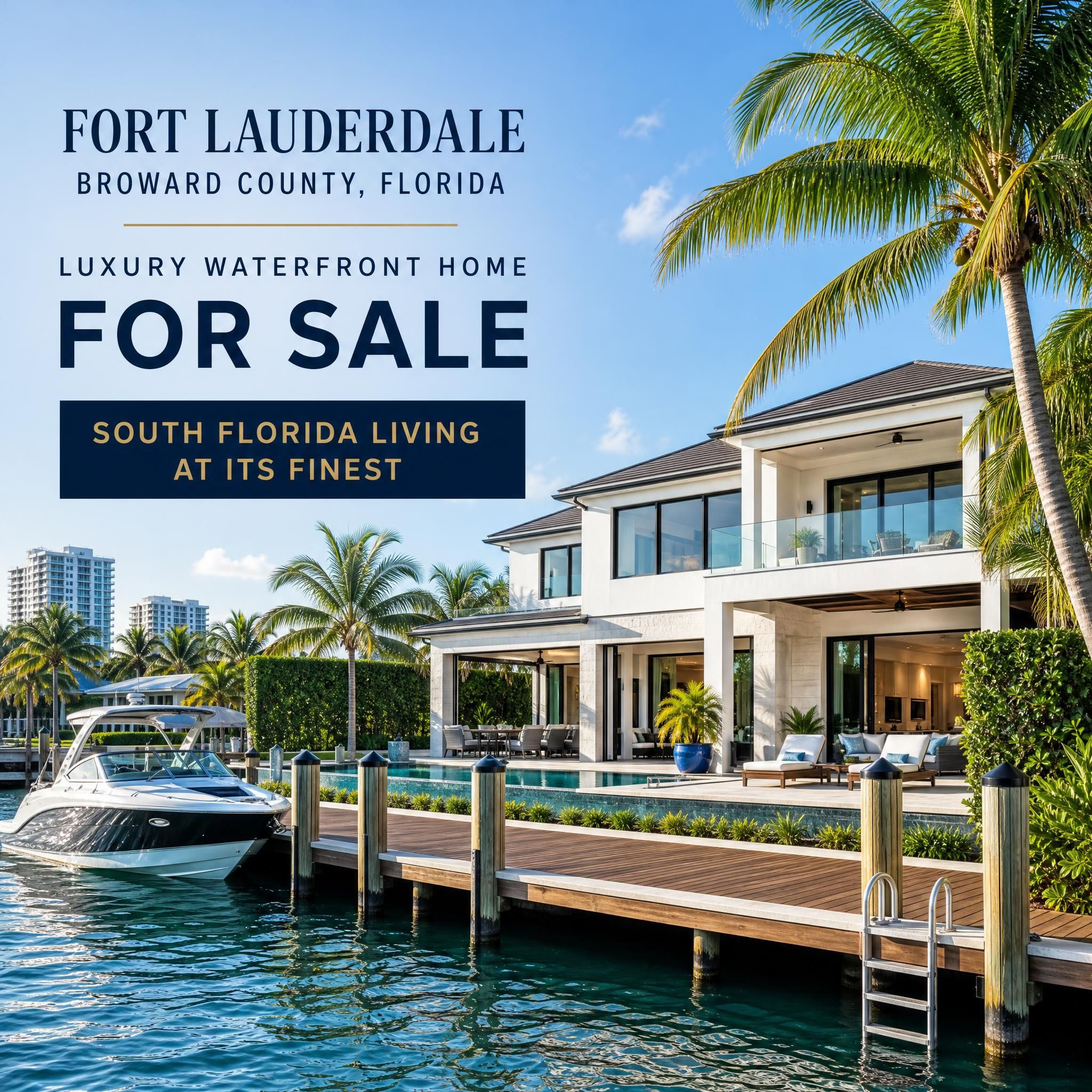 Luxury waterfront home with private dock in Fort Lauderdale Broward County, South Florida real estate for sale