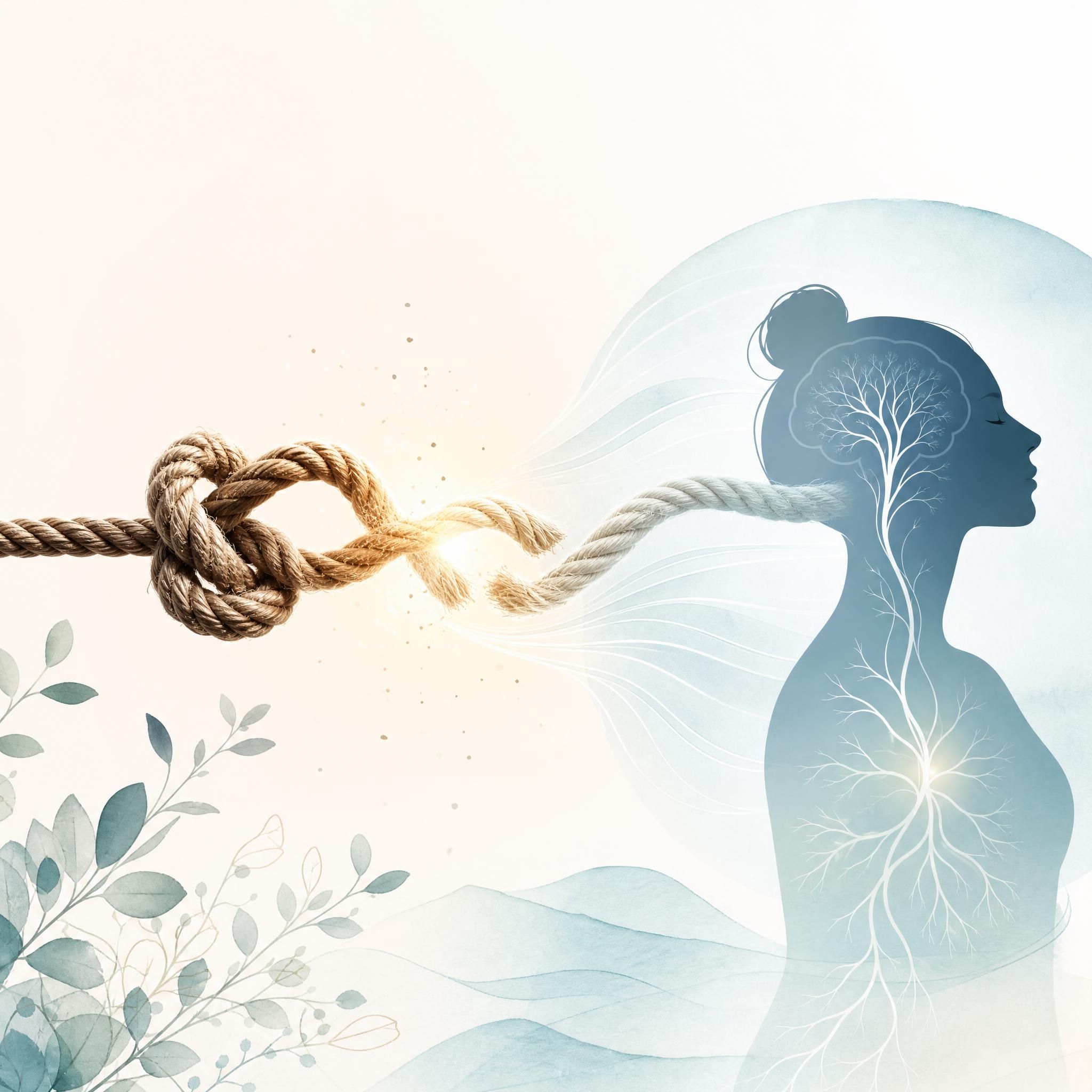 illustration symbolique d'un nœud qui se défait, représentant la libération des blocages émotionnels et la régulation du système nerveux