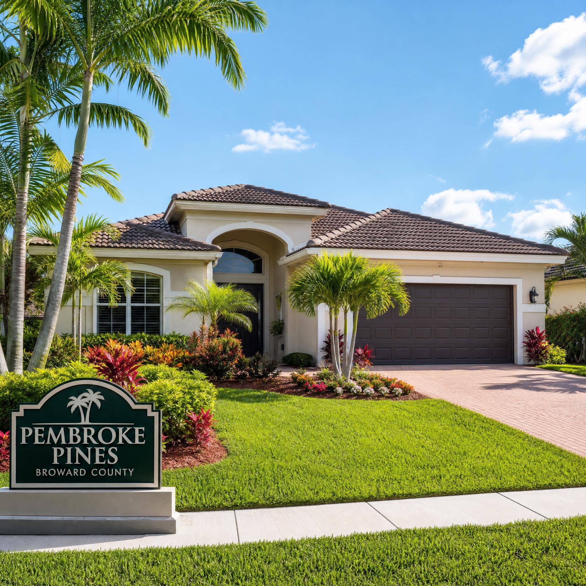 Well-staged single-family home in Pembroke Pines Broward County with lush tropical landscaping and clean curb appeal