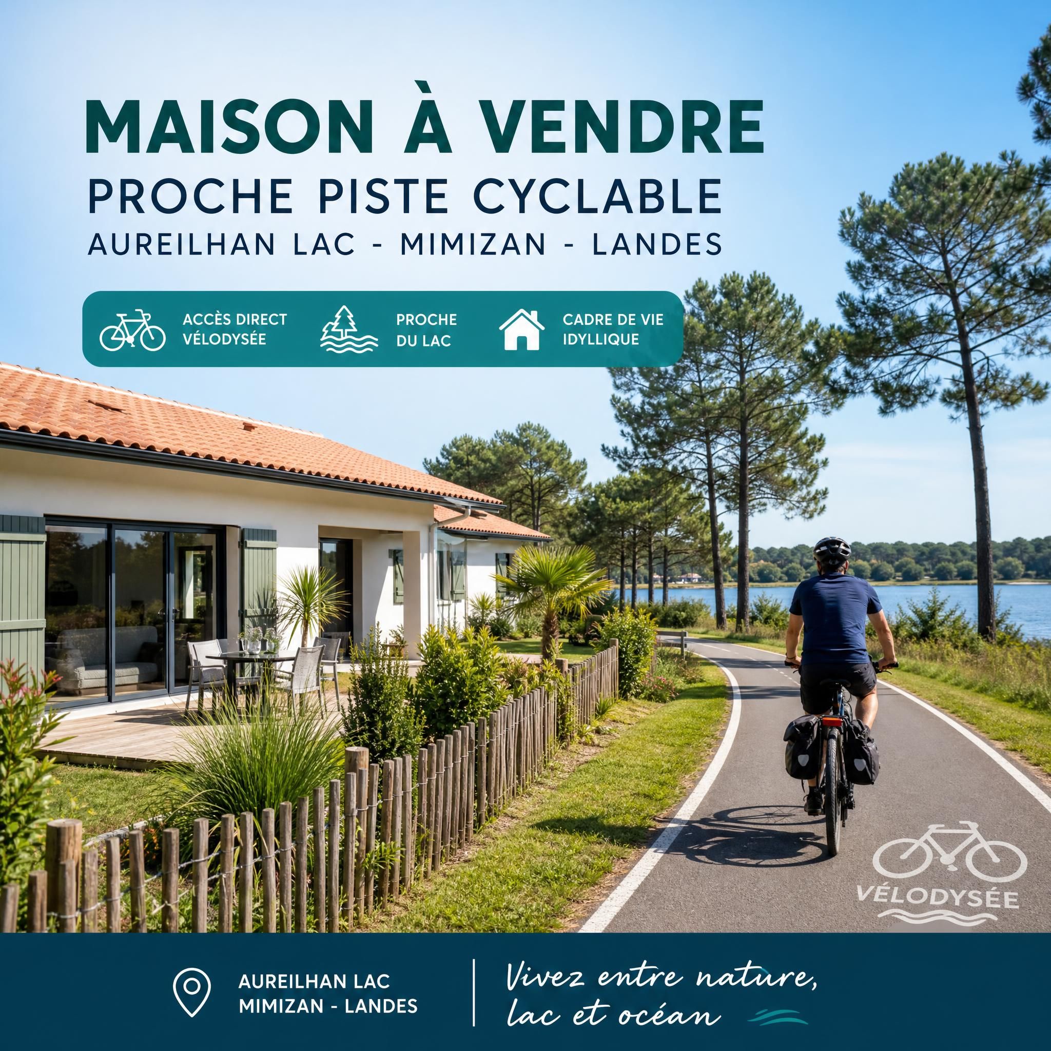 Maison à vendre proche piste cyclable Aureilhan lac Mimizan Landes immobilier vélo - 1200x800px maison-aureilhan-lac-velodyssee-mimizan-2026.webp