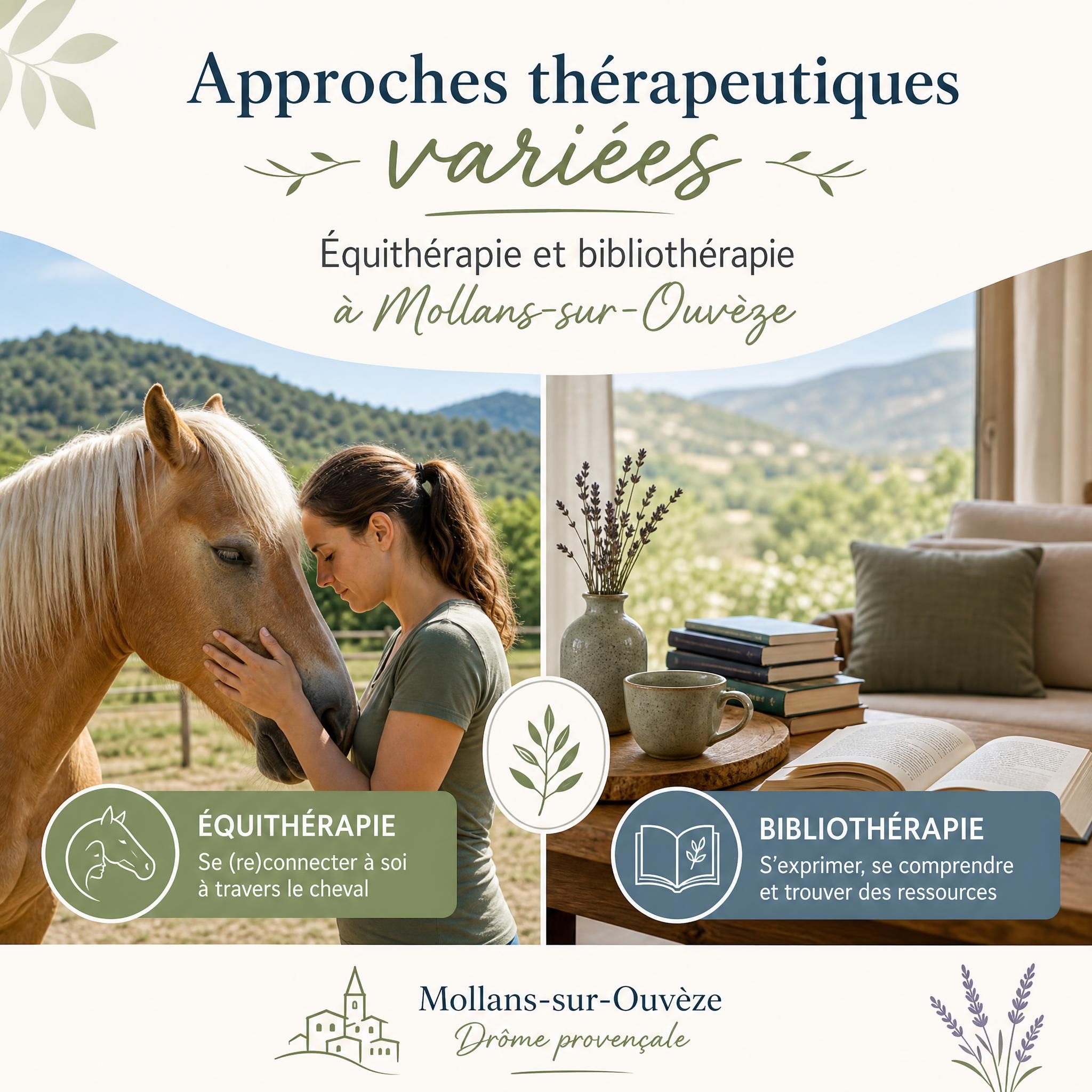 Approches thérapeutiques variées - équithérapie et bibliothérapie à Mollans-sur-Ouvèze, Drôme provençale