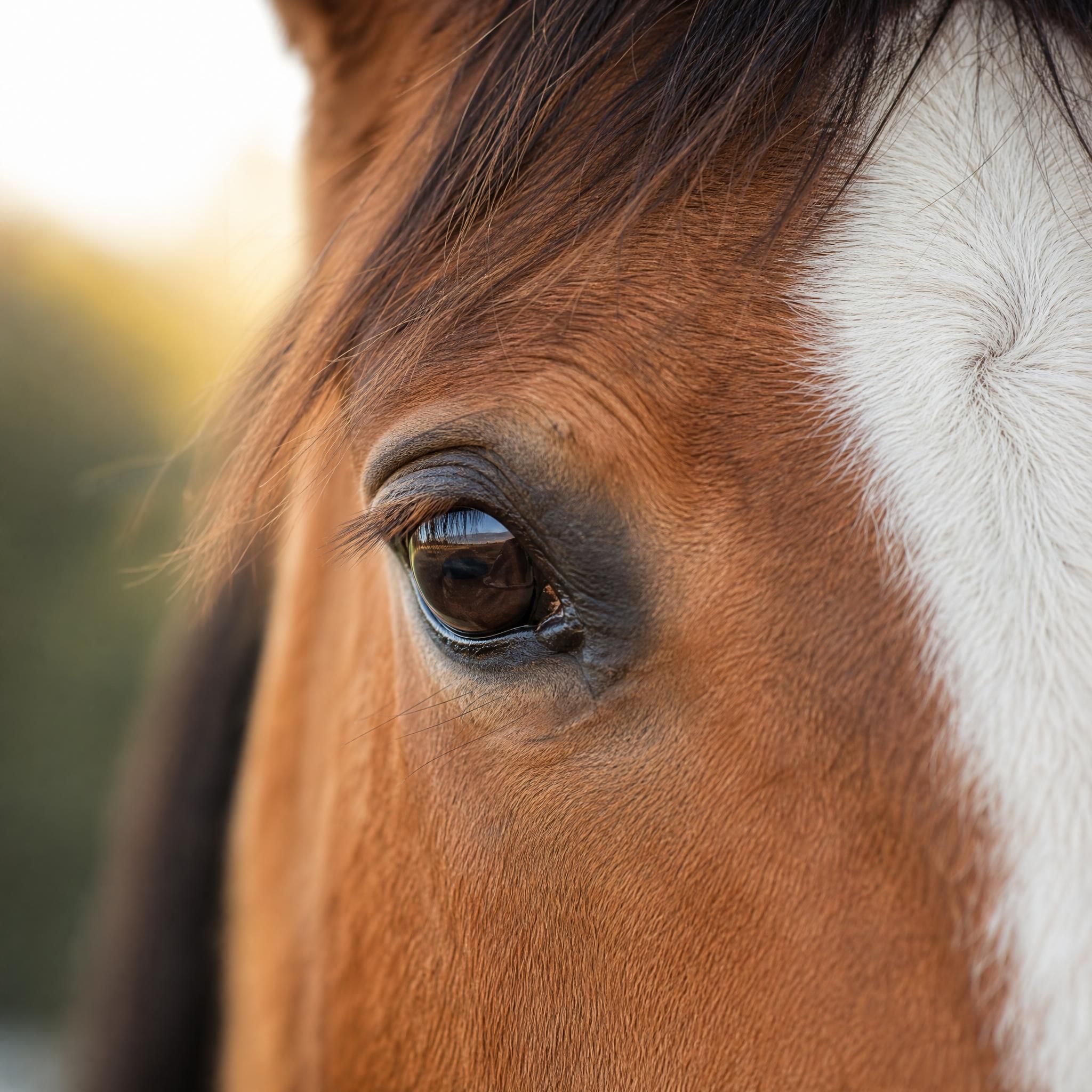 Gros plan sur le regard doux et expressif d'un cheval, symbole de la relation thérapeutique en équithérapie