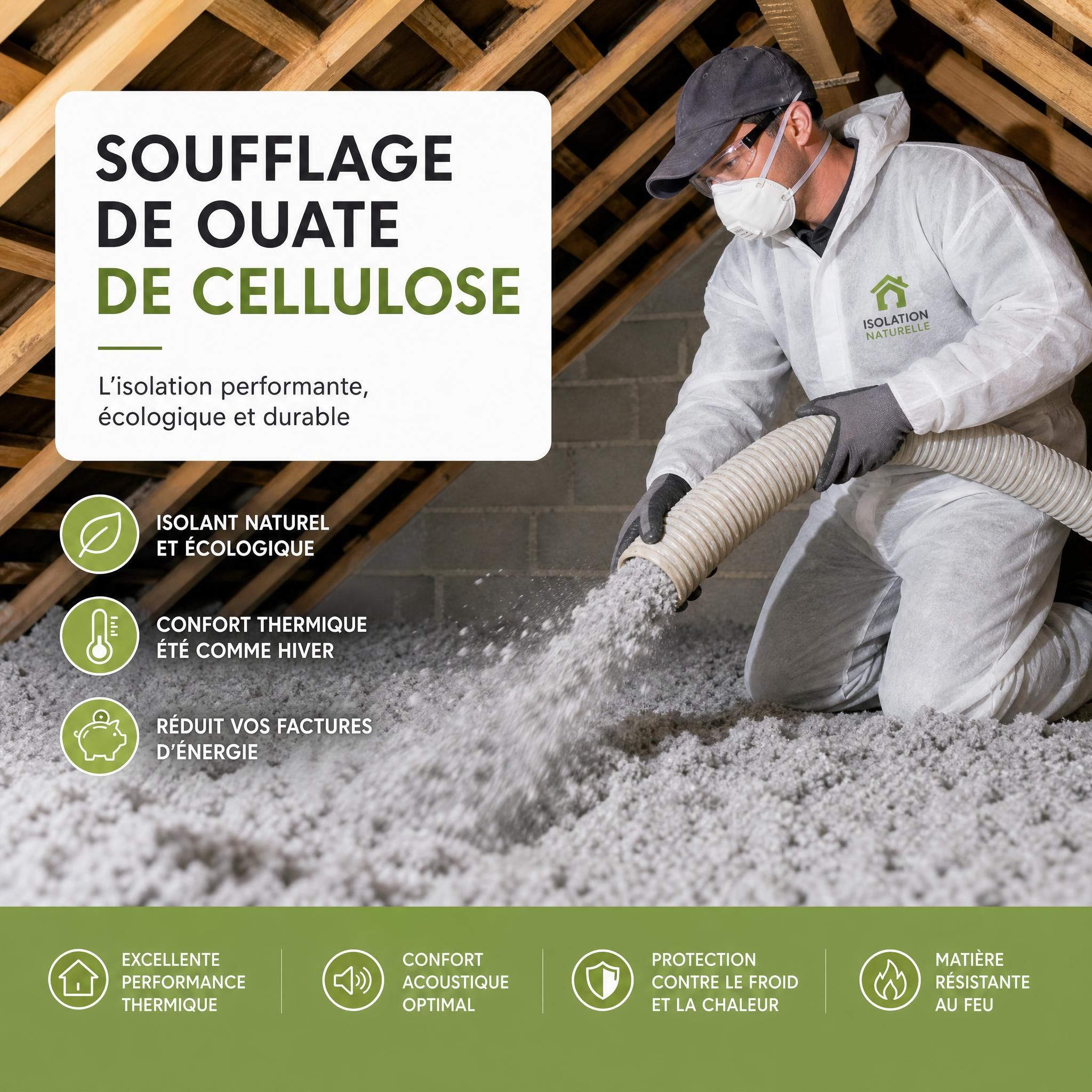 Soufflage de ouate de cellulose dans des combles perdus par un artisan professionnel