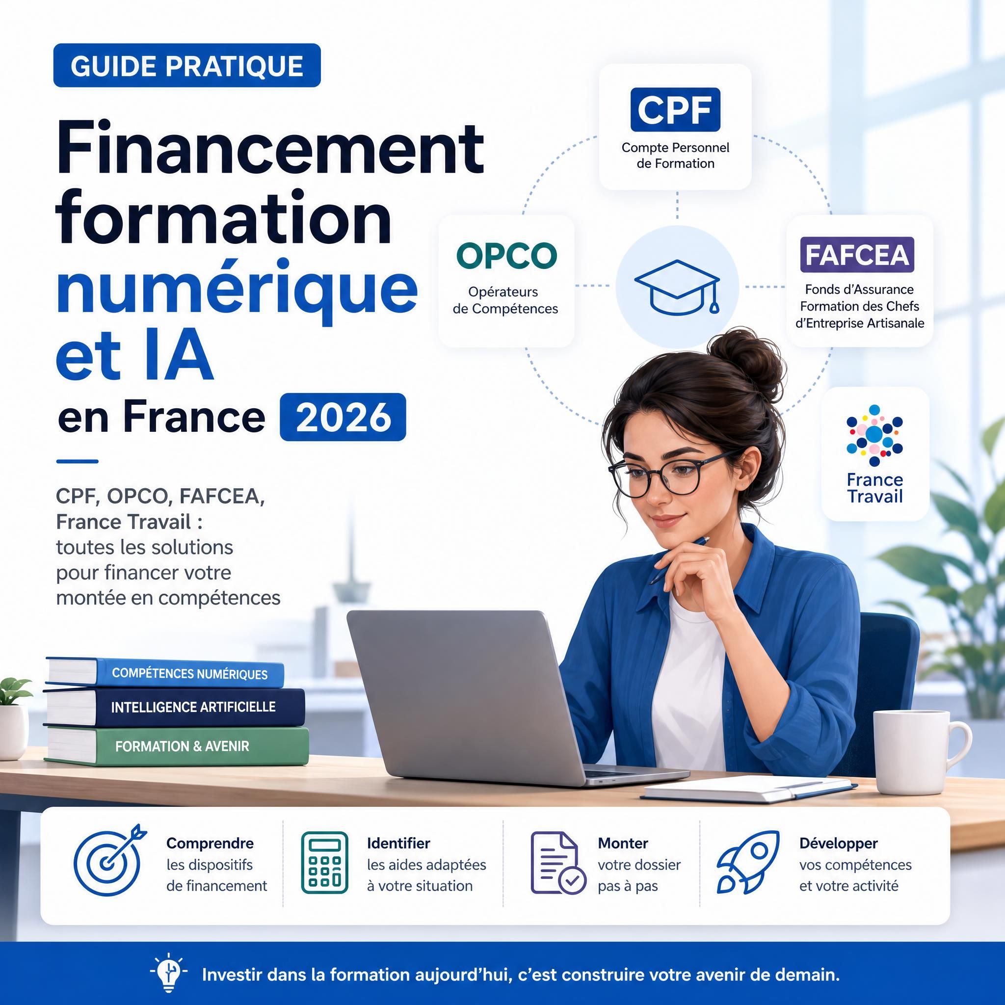 Guide pratique financement formation numérique et IA en France 2026 - CPF, OPCO, FAFCEA, France Travail