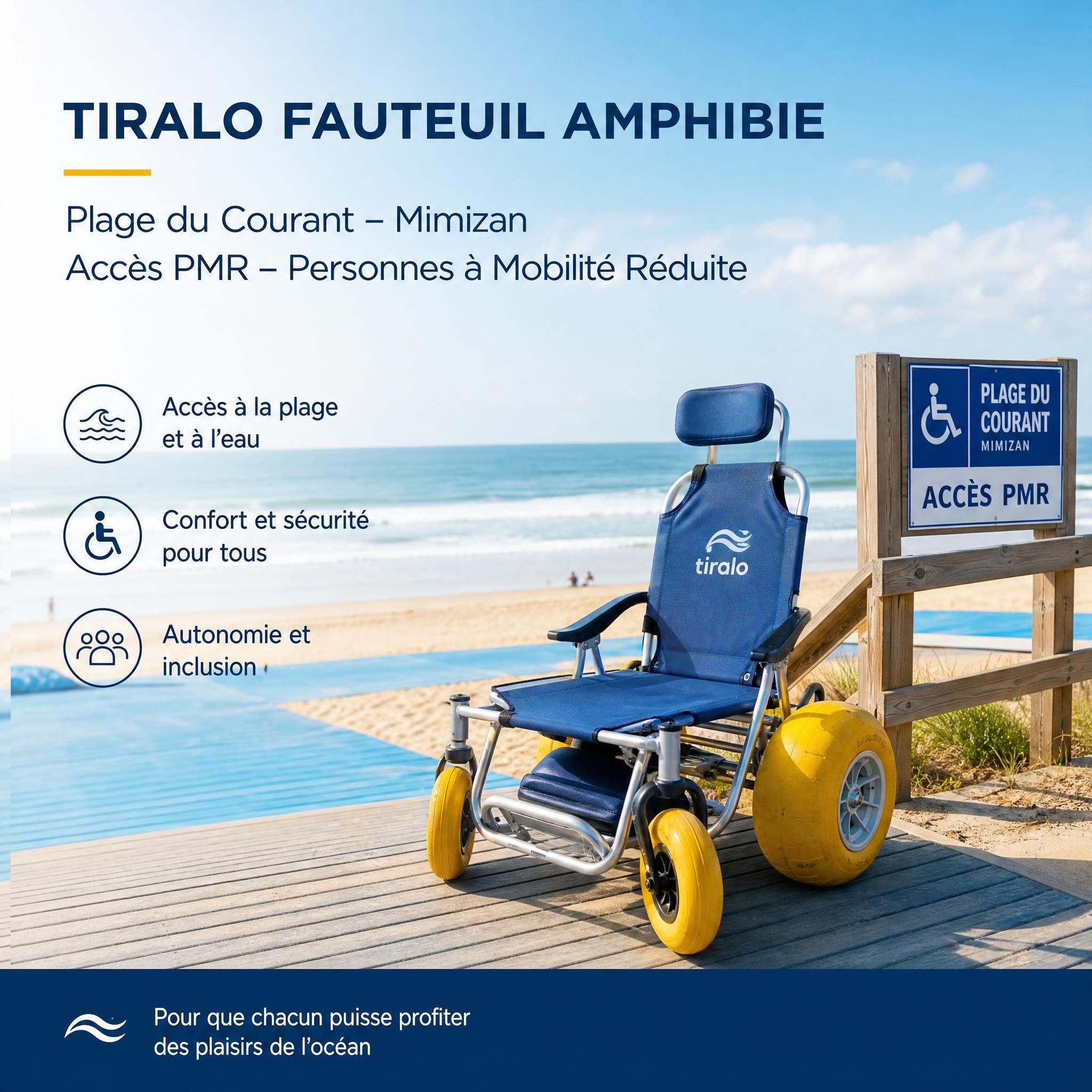 Tiralo fauteuil amphibie plage du Courant Mimizan accès PMR personnes à mobilité réduite