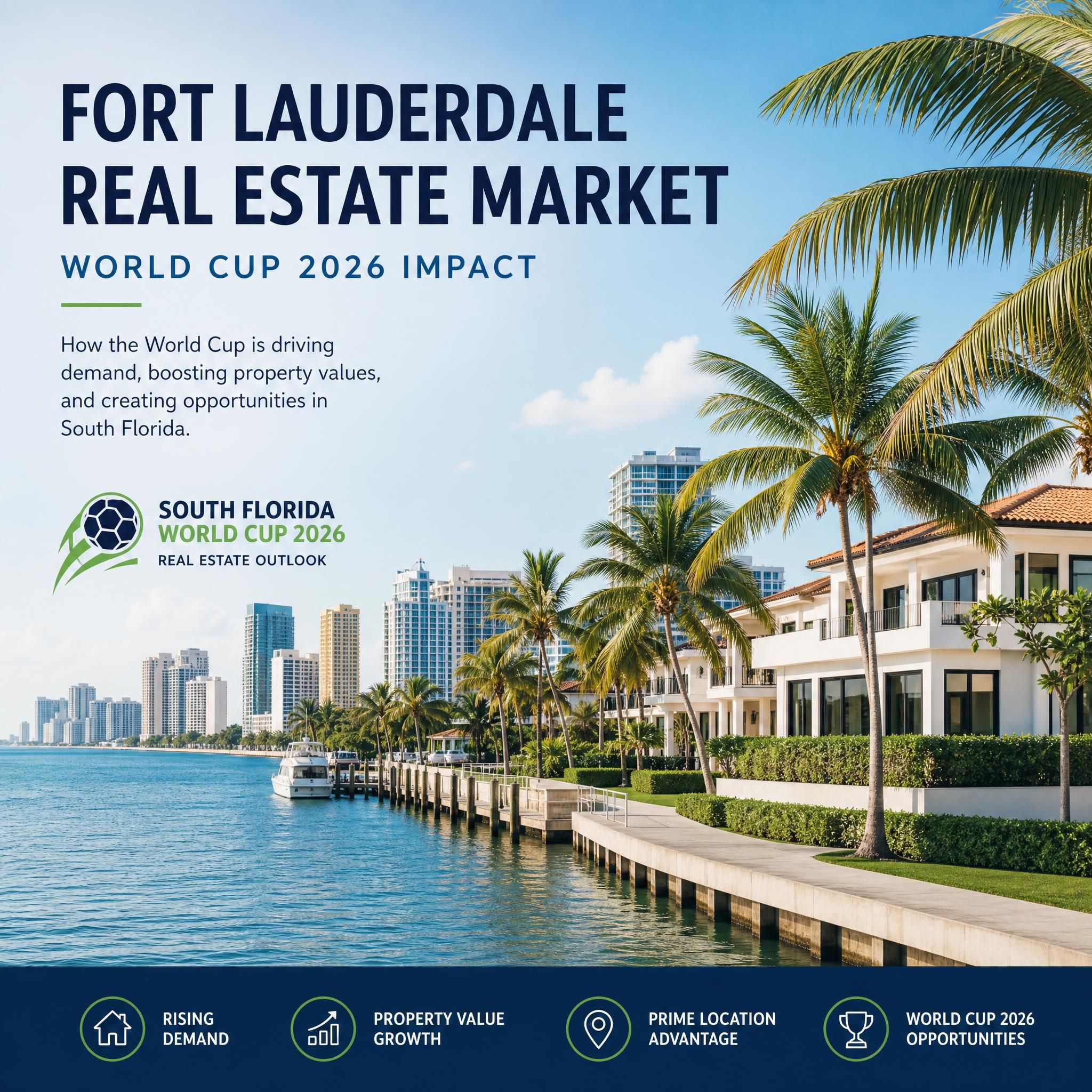Fort Lauderdale beachfront neighborhood with palm trees and luxury homes, South Florida World Cup 2026 real estate market