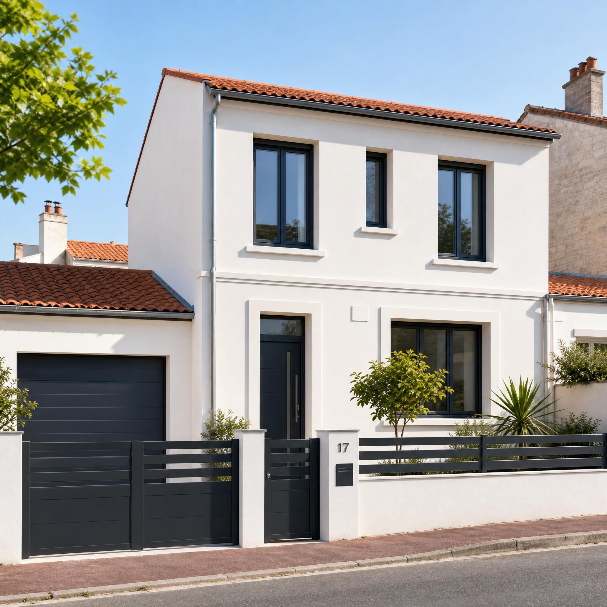 Maison rénovée à Royan avec façade refaite et menuiseries neuves, vue depuis la rue