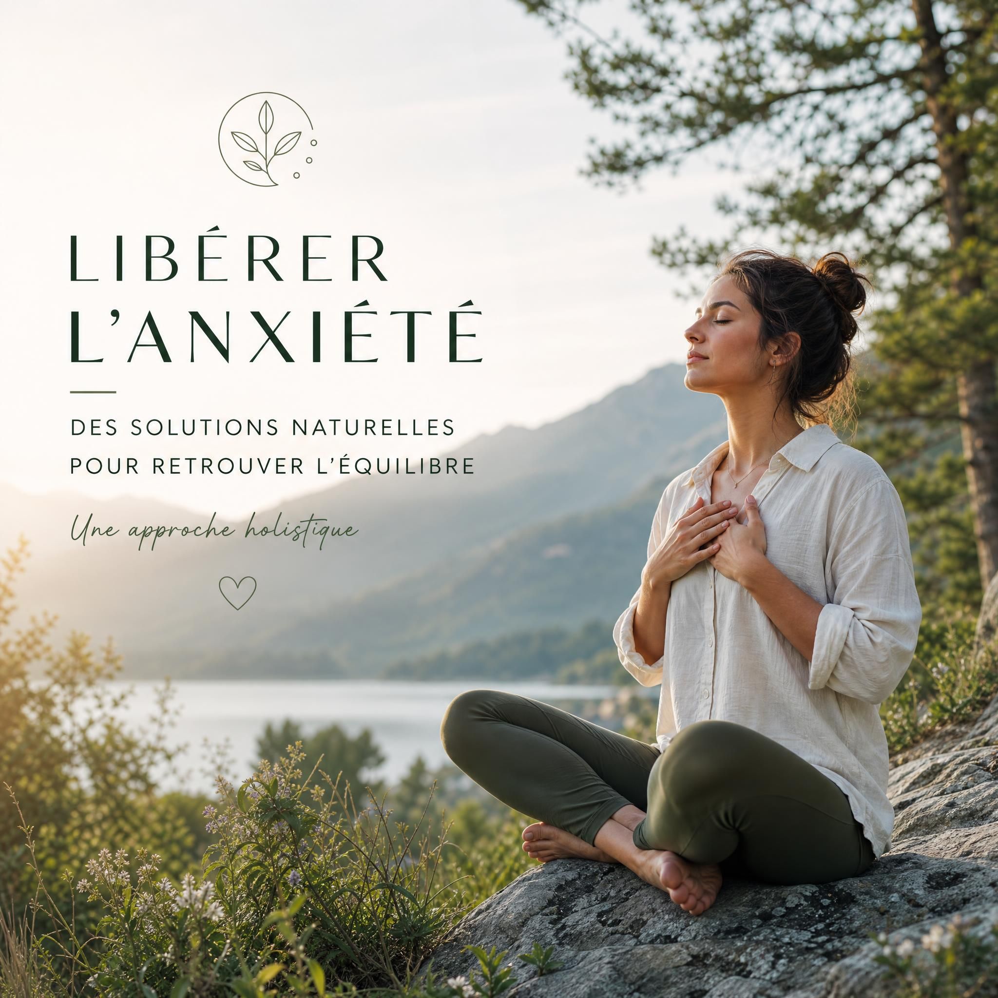 Femme dans la nature, les yeux fermés, posture d'ancrage et de sérénité — libérer l'anxiété solution naturelle approche holistique