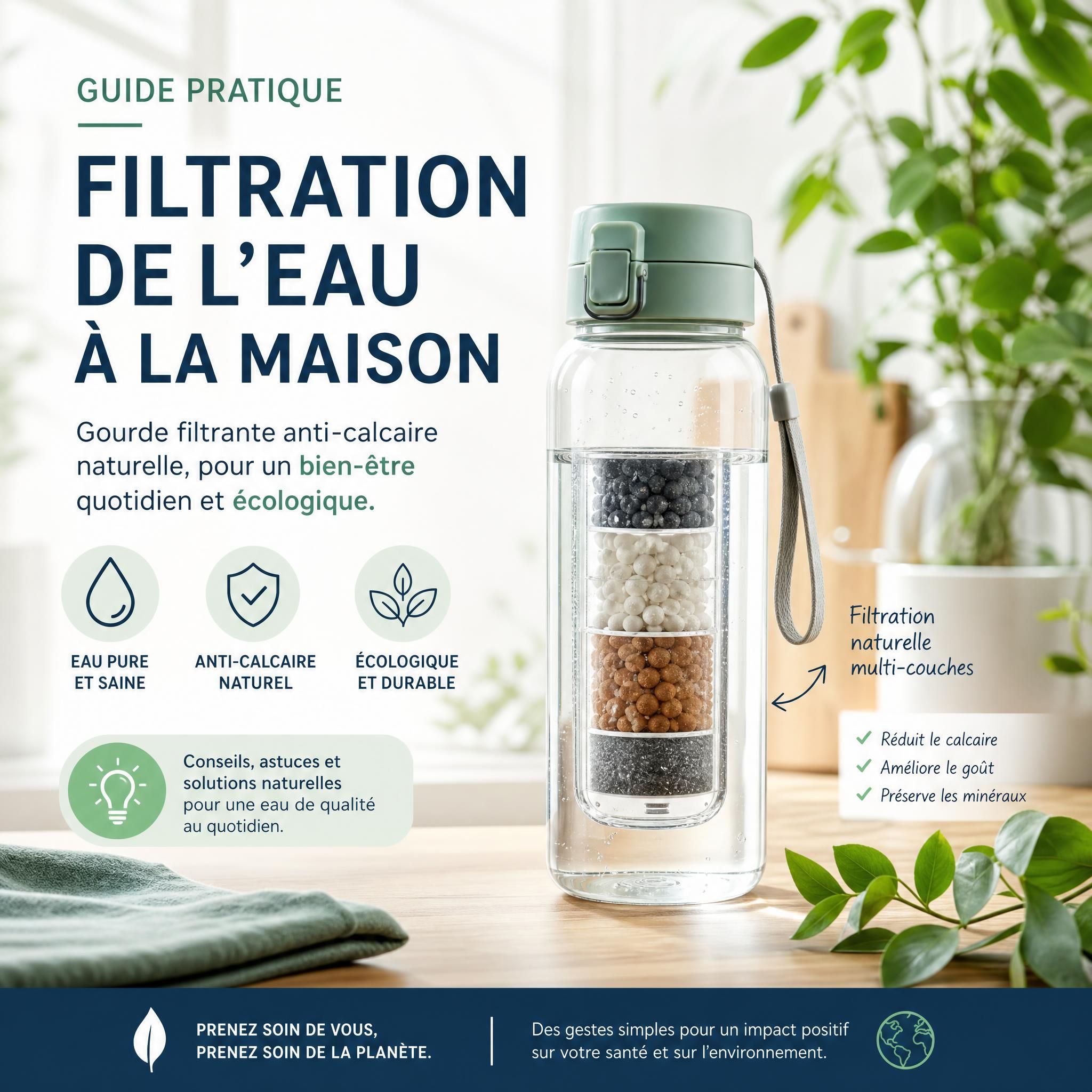 Guide pratique filtration eau maison gourde filtrante anti-calcaire naturel bien-être écologique
