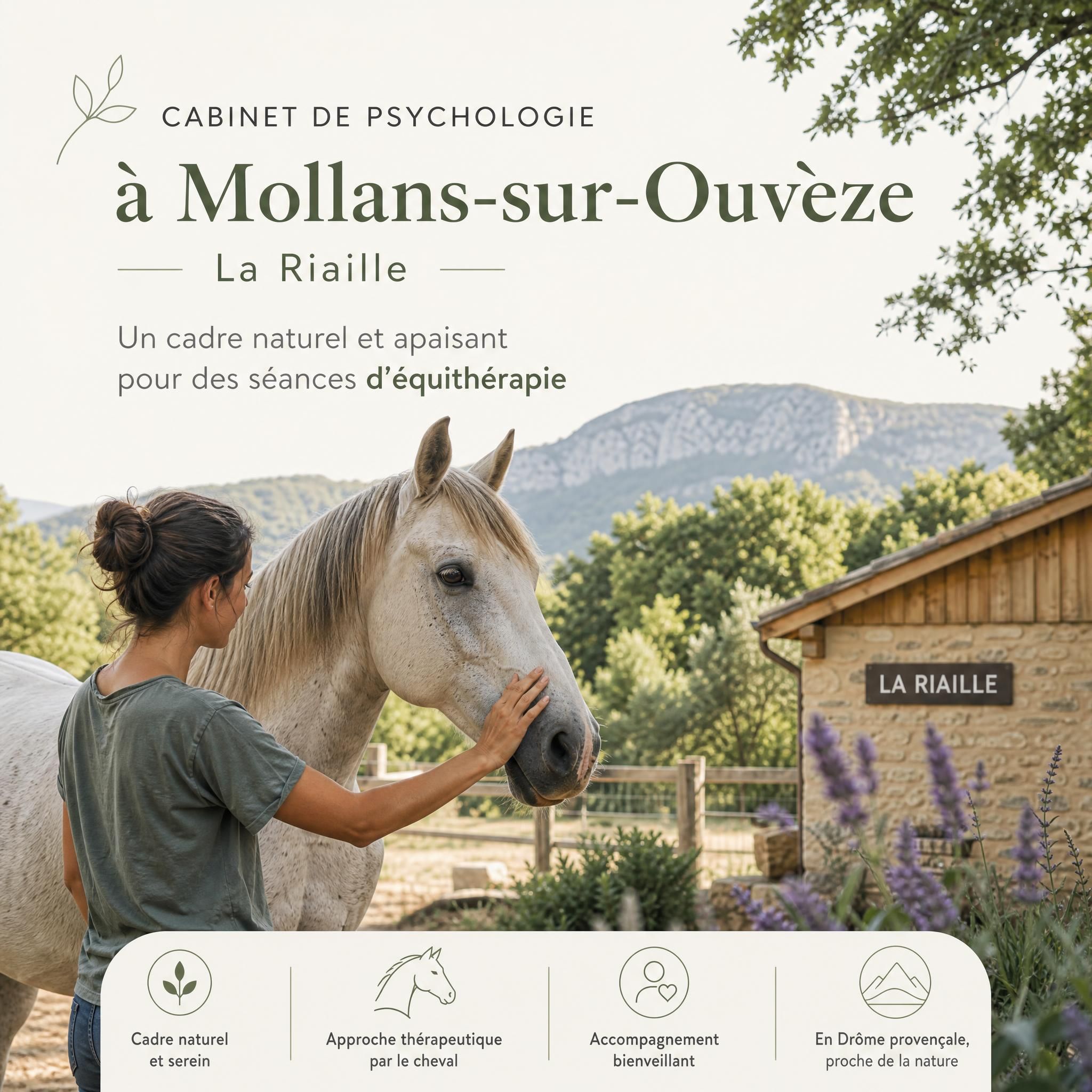Cabinet de psychologie à Mollans-sur-Ouvèze — La Riaille, cadre naturel et apaisant pour les séances d'équithérapie