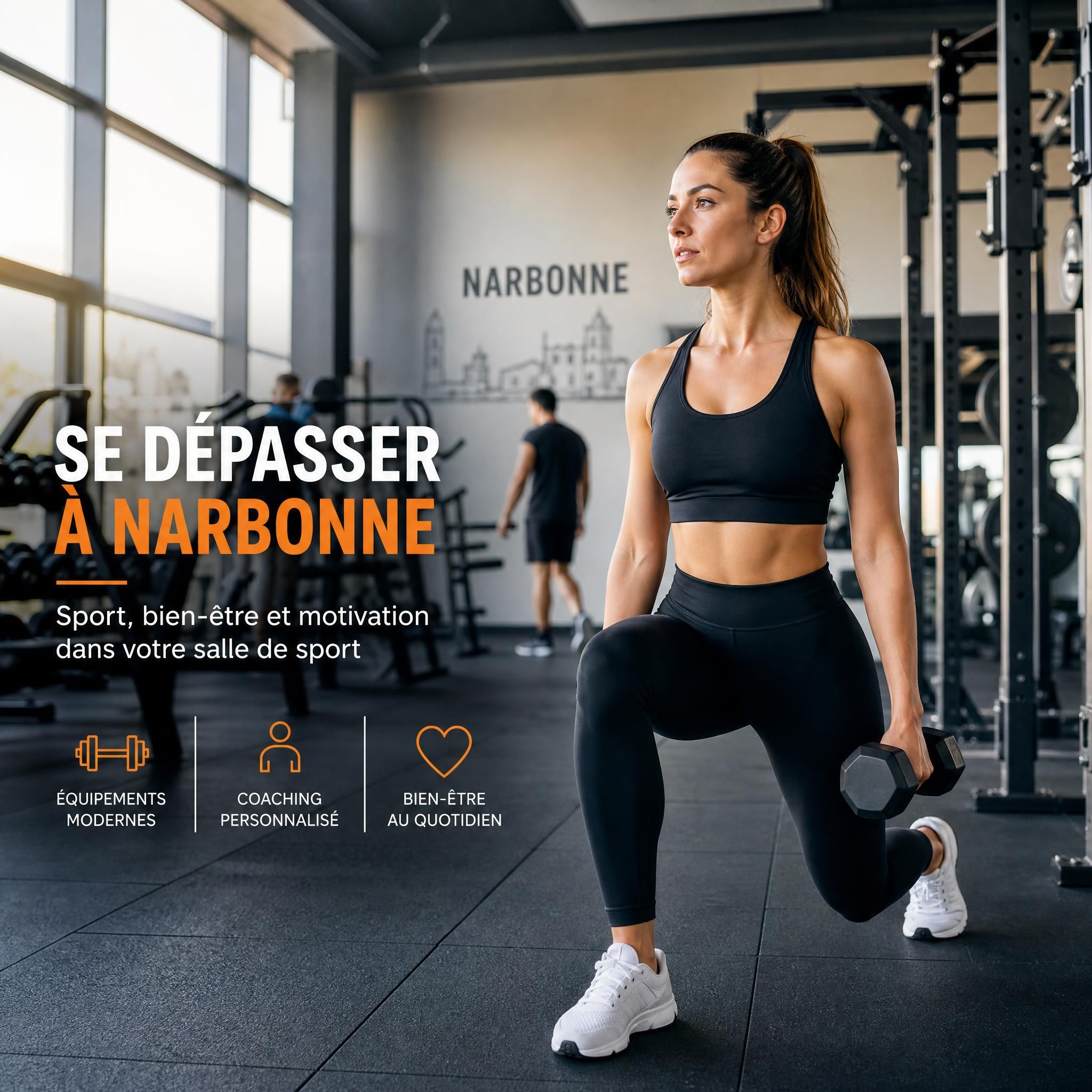 Personne motivée s'entraînant dans une salle de sport moderne à Narbonne, ambiance dynamique et inspirante