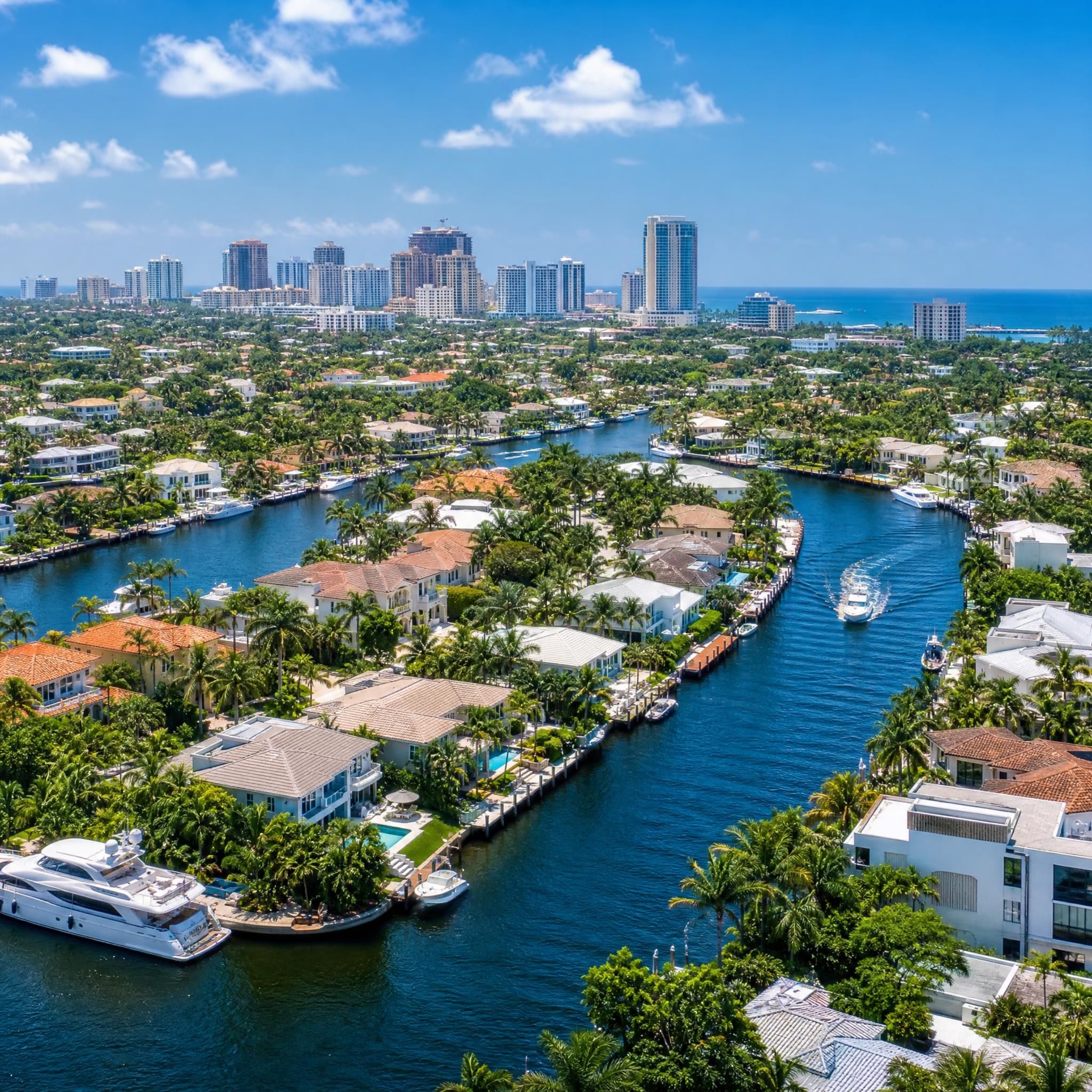 Fort Lauderdale waterfront neighborhood aerial photo showing Broward County homes and canals, South Florida real estate