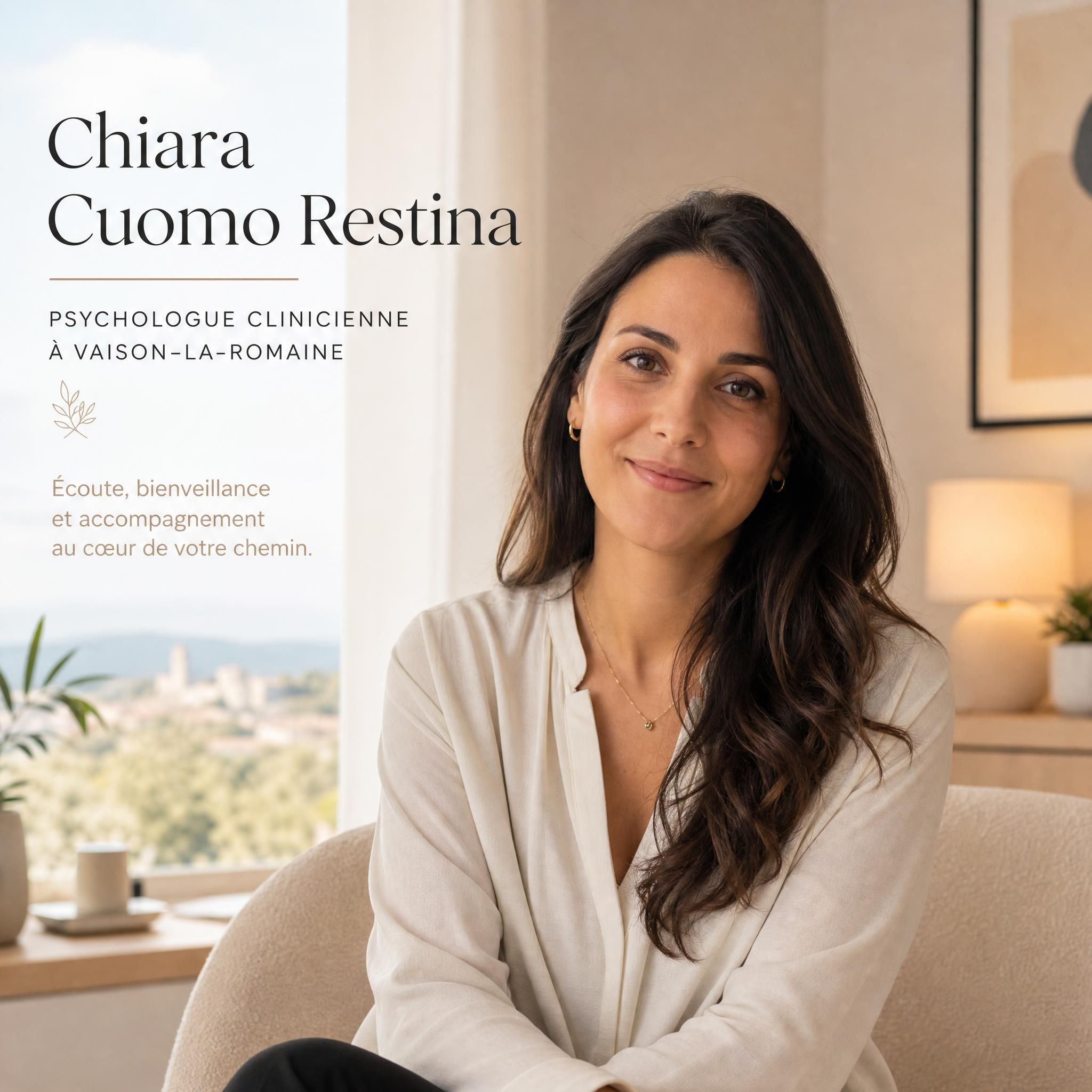 Chiara Cuomo Restina, psychologue clinicienne à Vaison-la-Romaine - portrait professionnel chaleureux