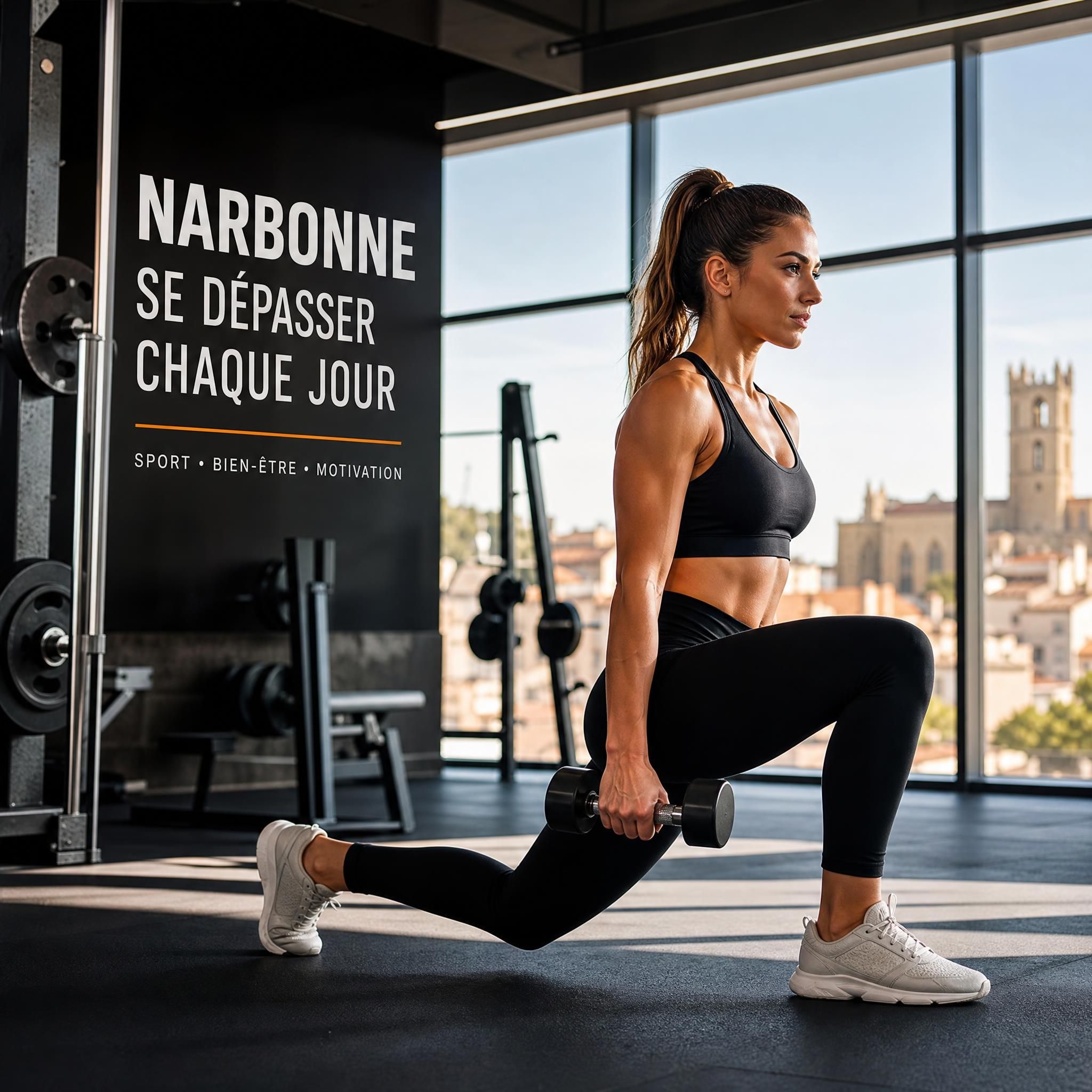 Personne motivée s'entraînant dans une salle de sport moderne à Narbonne, ambiance dynamique et inspirante