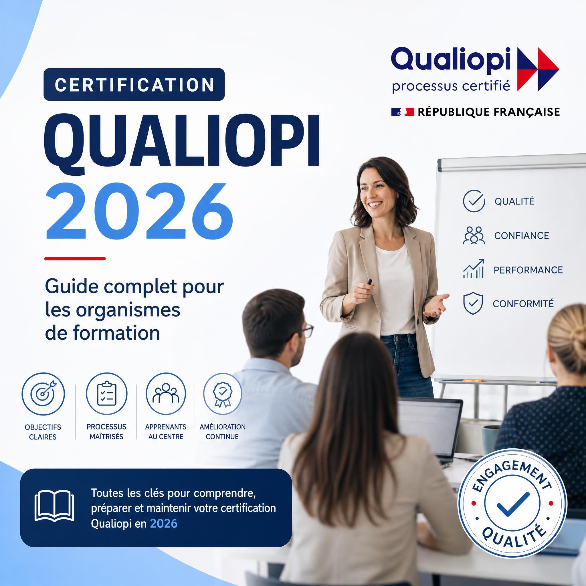Certification Qualiopi 2026 - Guide complet pour les organismes de formation, logo Qualiopi et symboles qualité