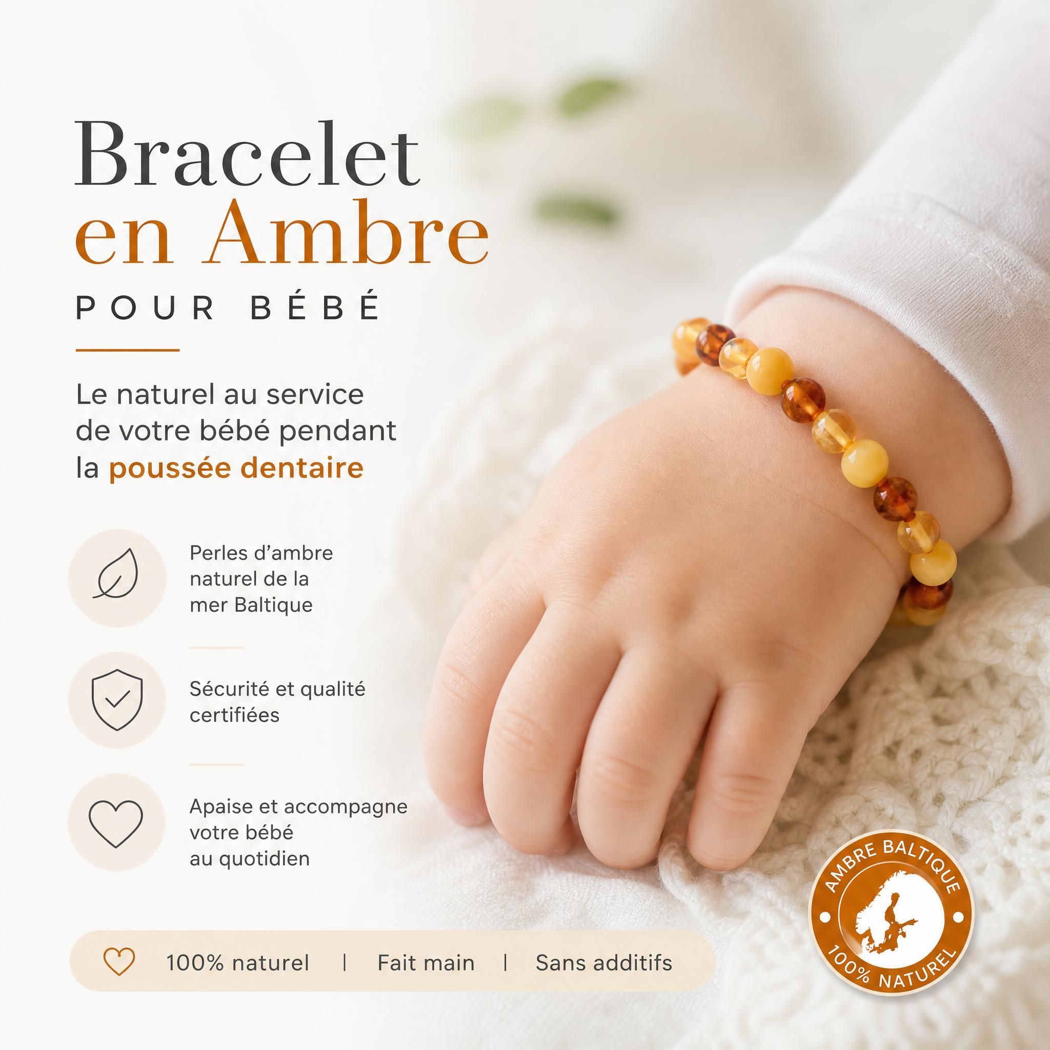 bracelet ambre bébé perles naturelles ambre baltique poignet nourrisson poussée dentaire