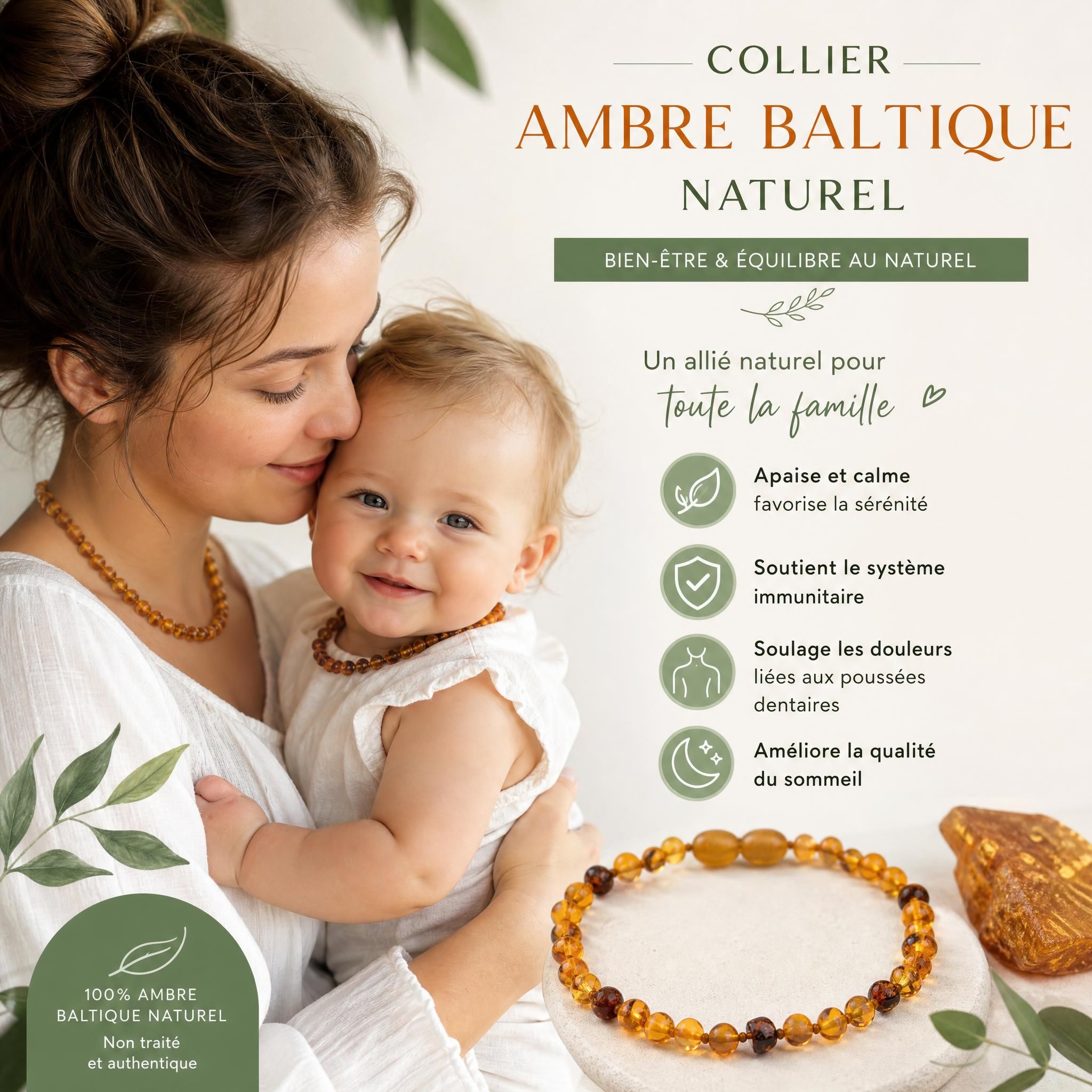 collier ambre baltique naturel famille bébé maman bien-être vertus