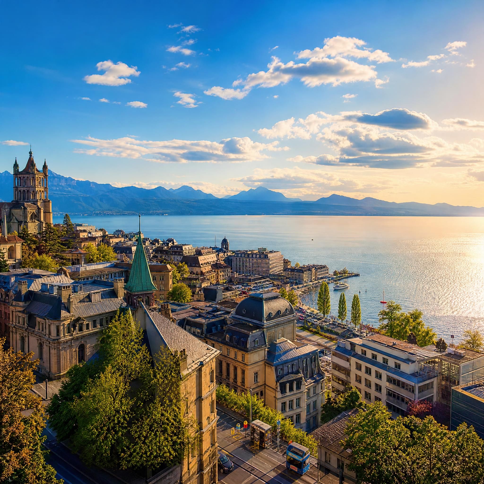 Vue panoramique de Lausanne avec le lac Léman en arrière-plan, marché locatif lausannois 2026