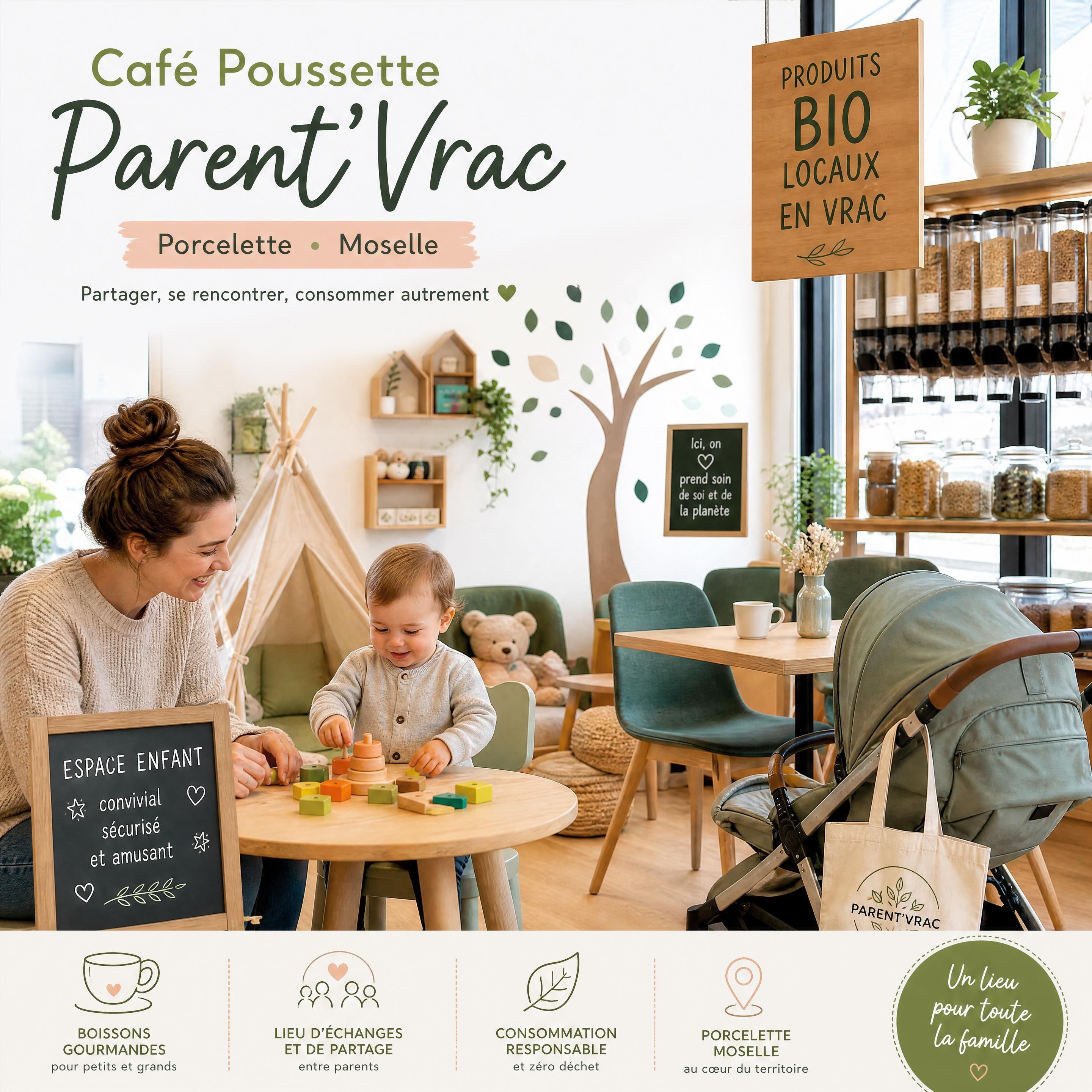 Café Poussette Parent'Vrac Porcelette Moselle - espace enfant convivial avec produits bio locaux en vrac