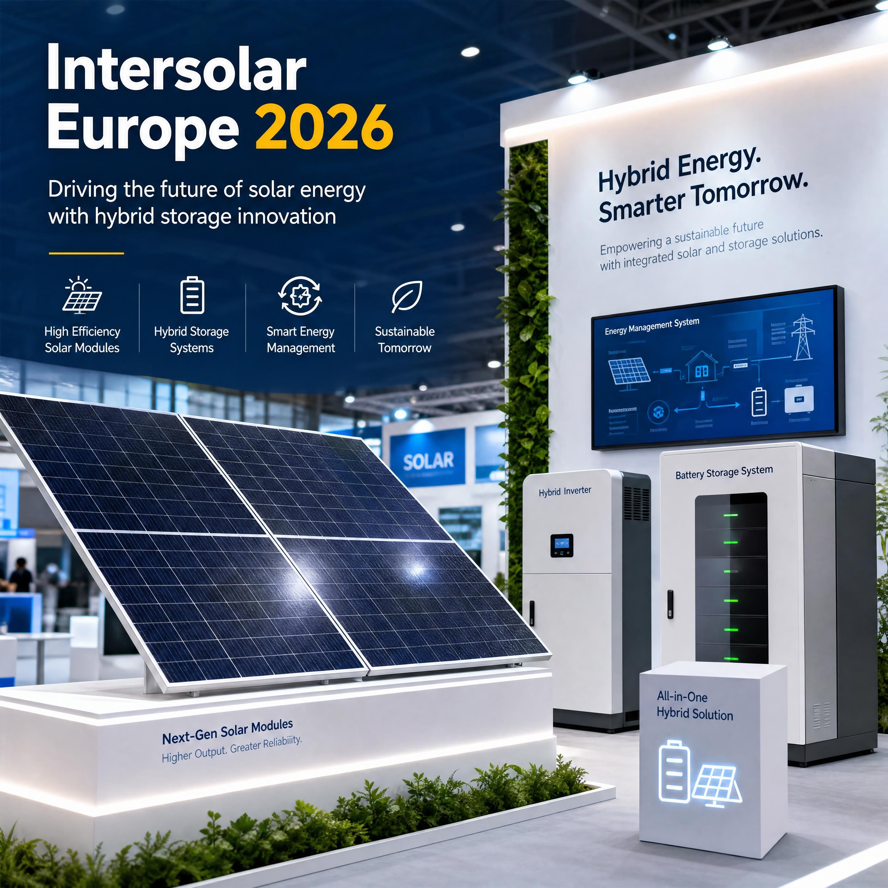 Panneaux solaires innovants exposés à Intersolar Europe 2026 avec technologies de stockage hybrides