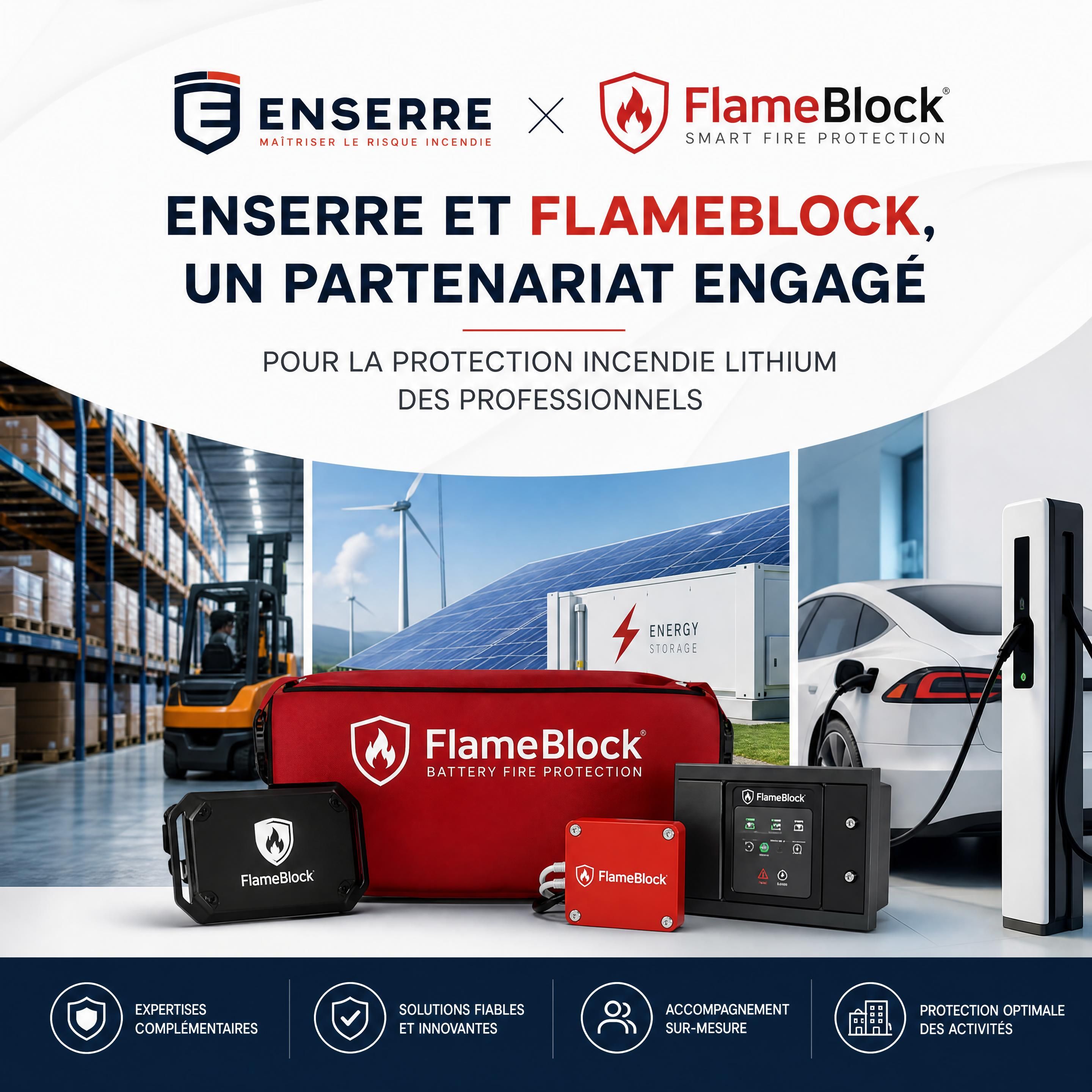 Partenariat ENSERRE et FlameBlock pour la protection incendie lithium des professionnels
