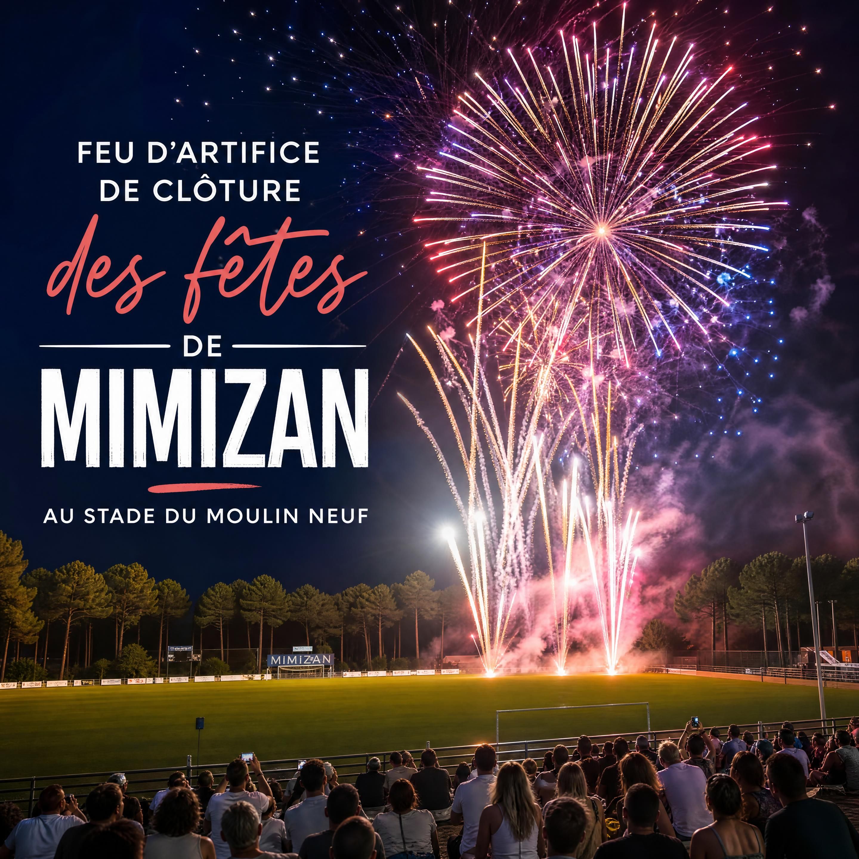 Feu d'artifice de clôture des fêtes de Mimizan au stade du Moulin Neuf