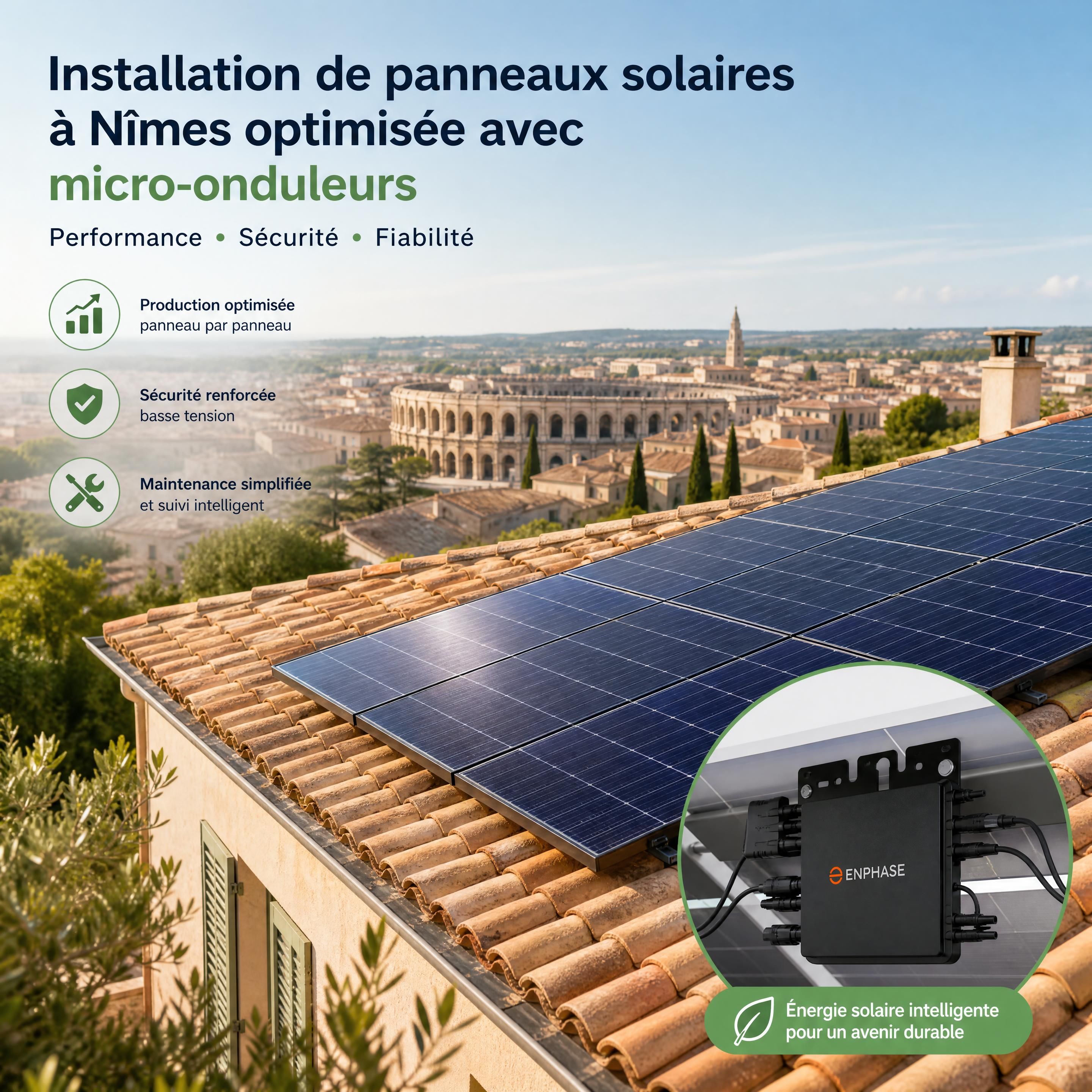 Installation de panneaux solaires à Nîmes optimisée avec micro-onduleurs sur un toit provençal