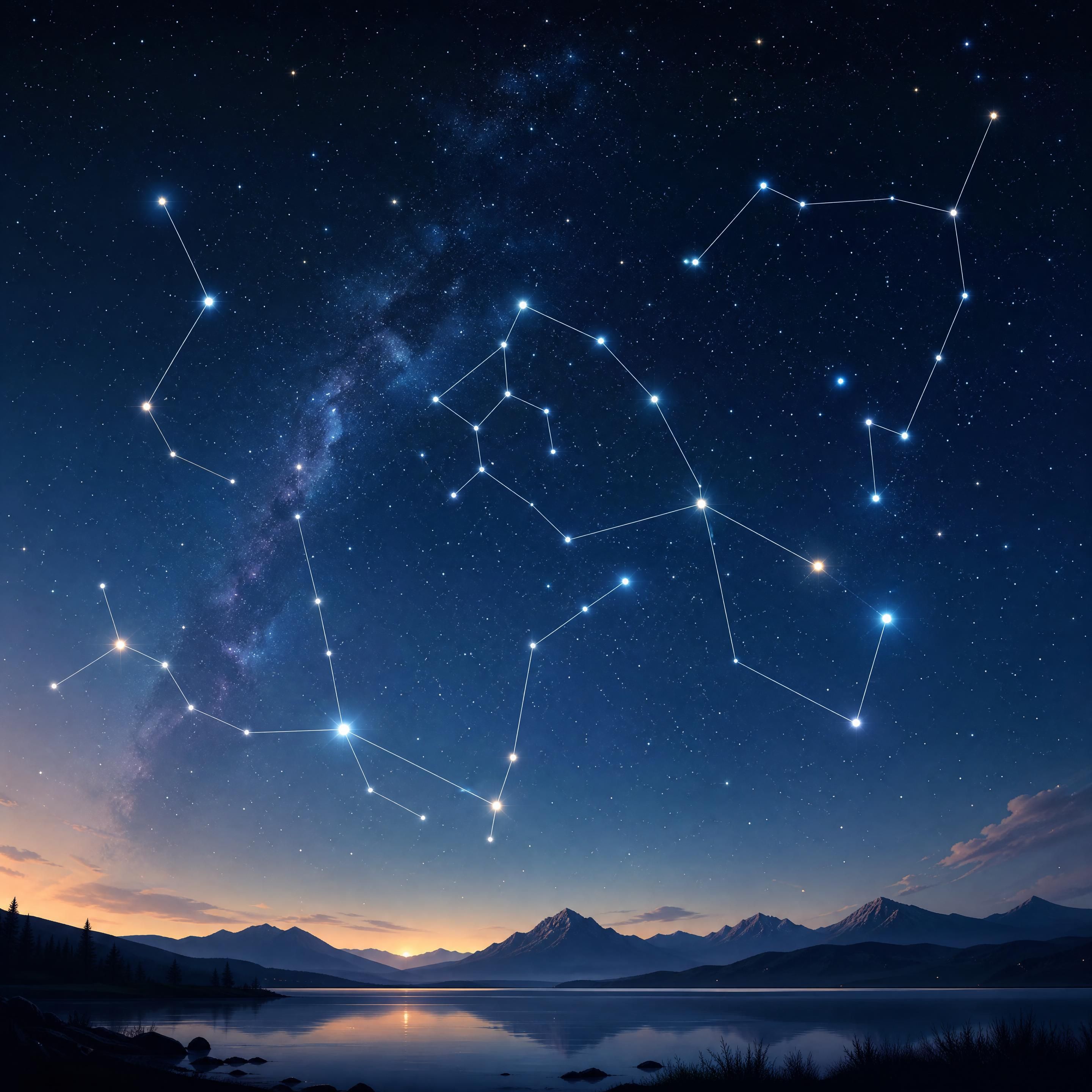 Un ciel nocturne étoilé et des constellations scintillantes, symbolisant la connexion cosmique et l'ordre des lois universelles