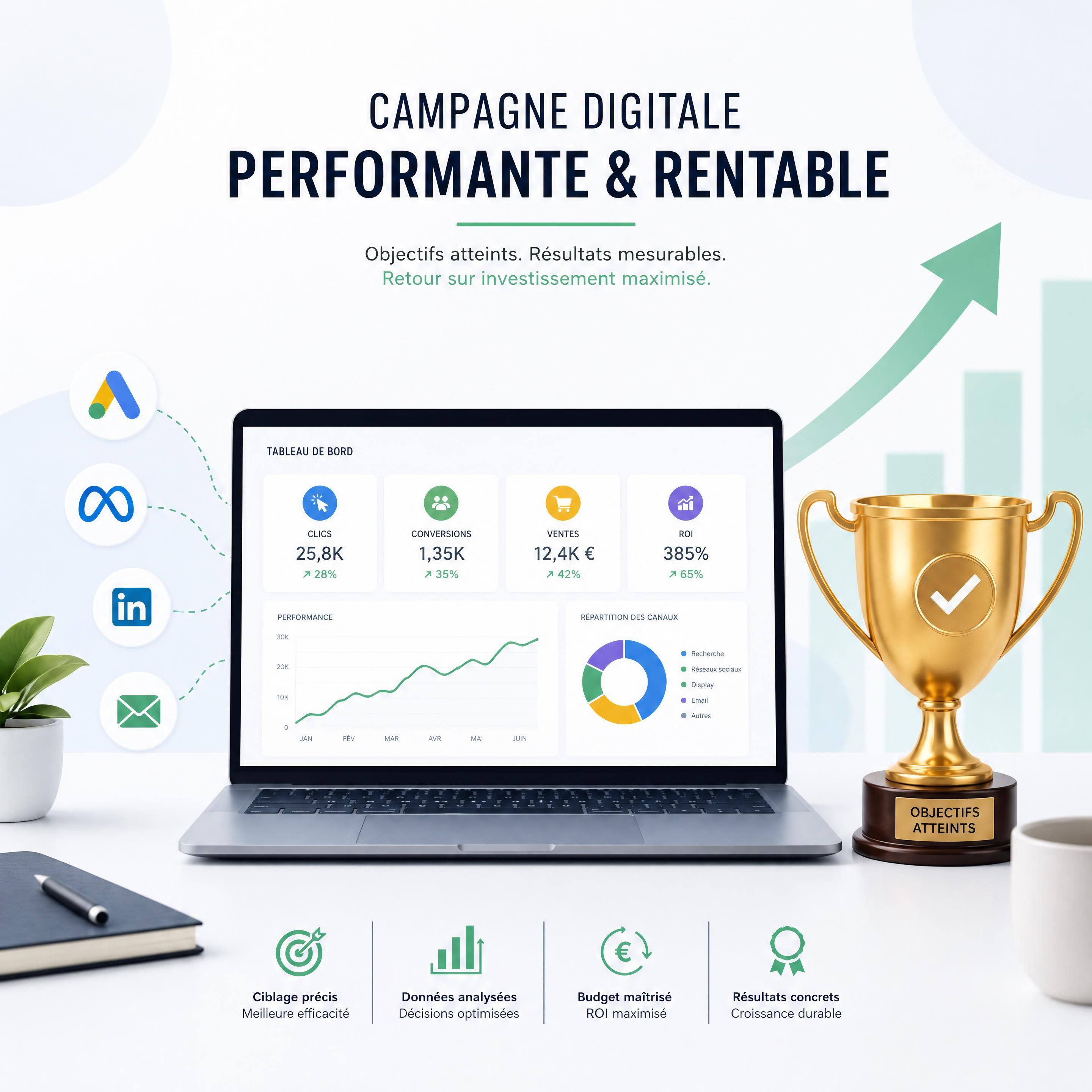 Image de conclusion illustrant la réussite d'une campagne de marketing digital axée sur la performance et le retour sur investissement