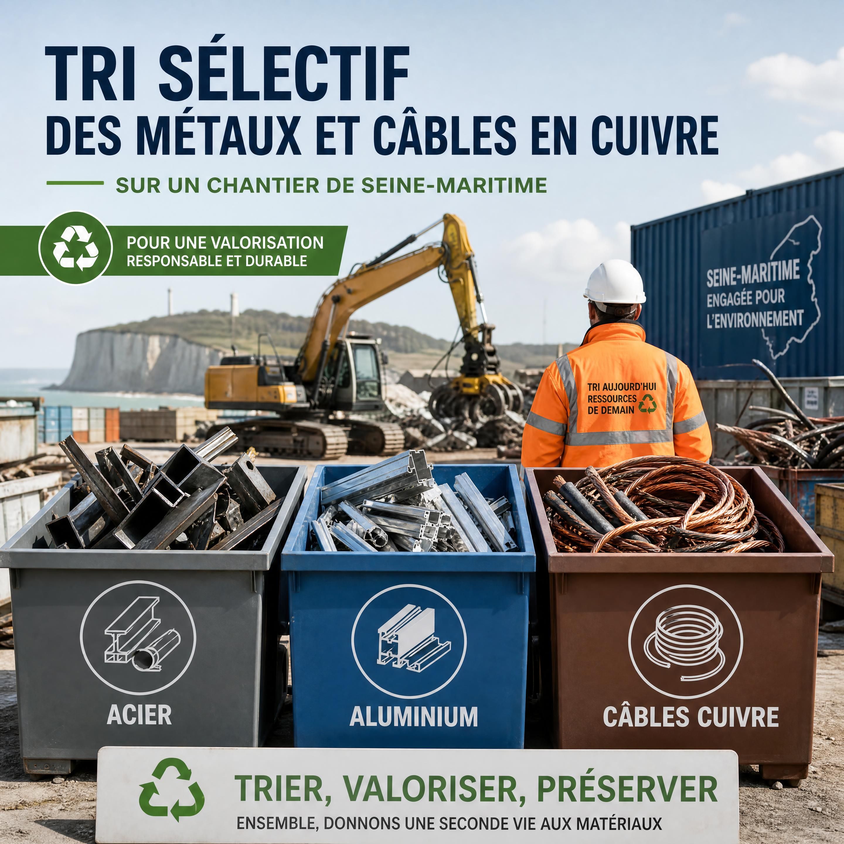 Tri sélectif de métaux et de câbles en cuivre sur un chantier de Seine-Maritime pour valorisation