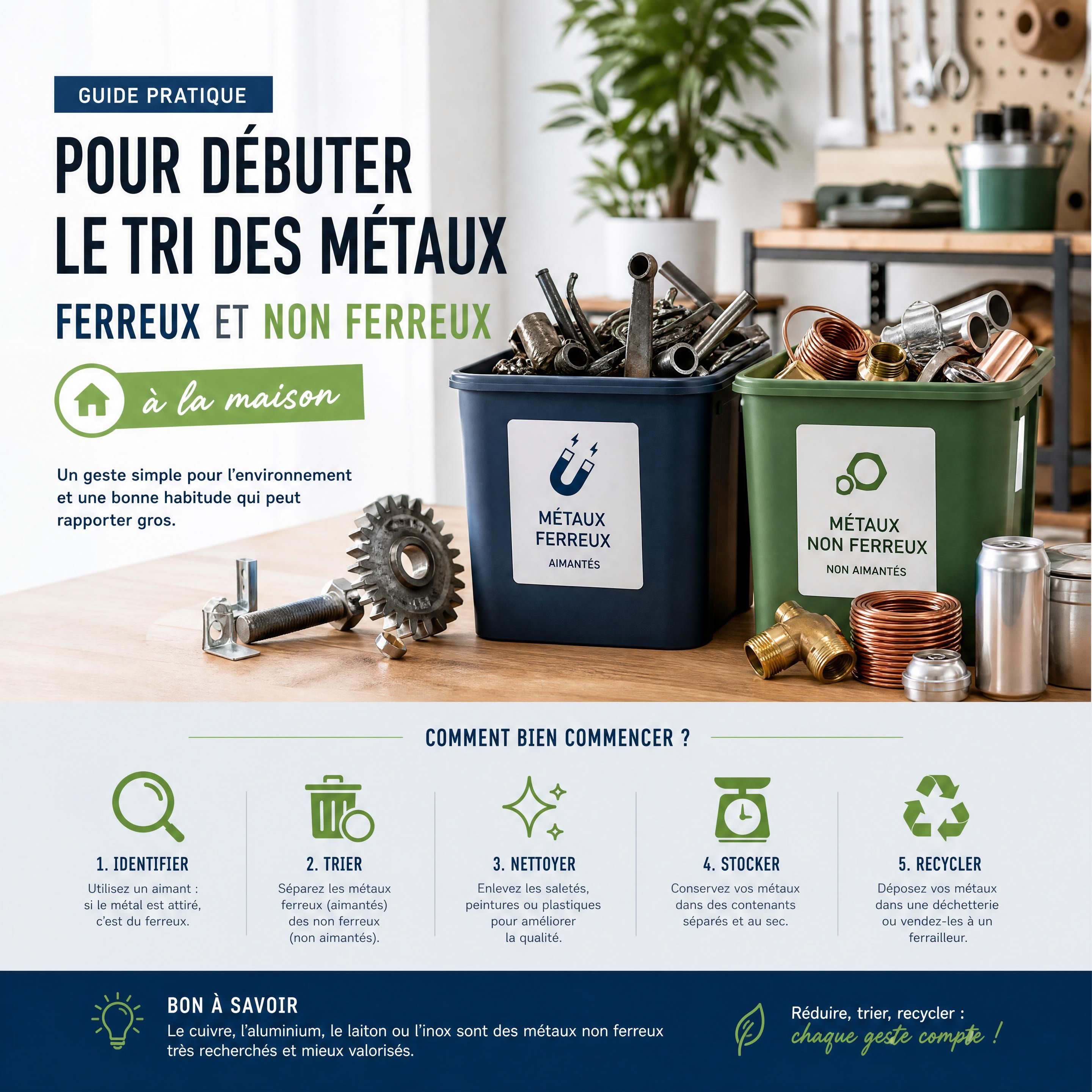 Guide pratique pour débuter le tri des métaux ferreux et non ferreux à la maison