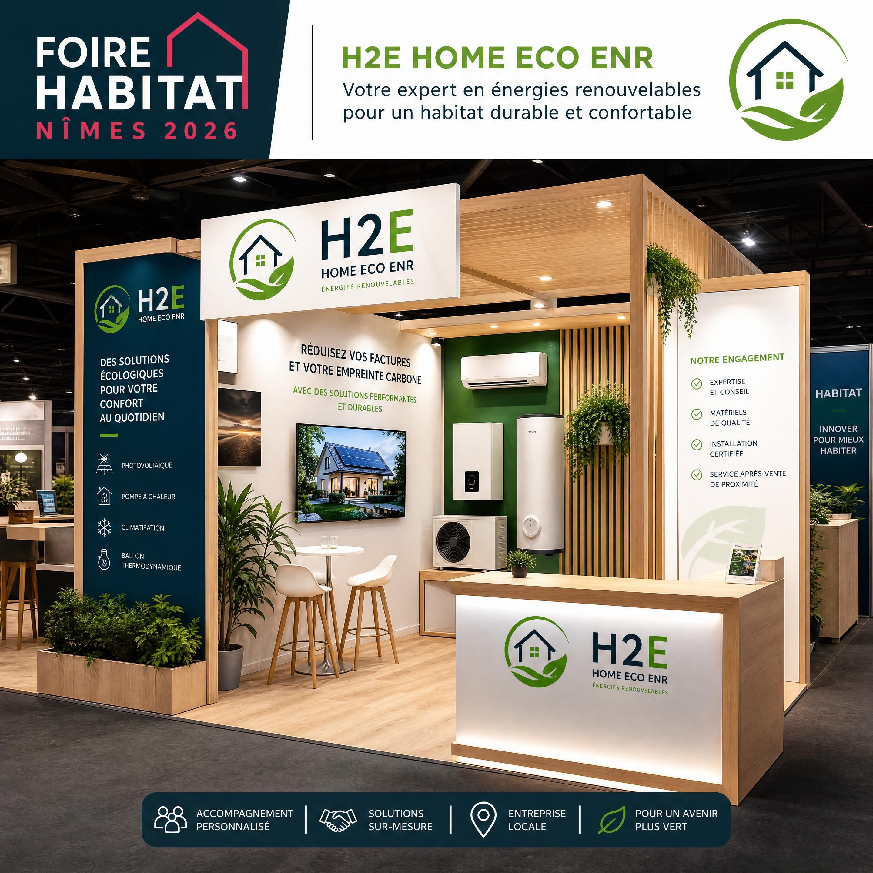 Stand de l'exposant H2E Home Eco ENR à la foire habitat Nîmes 2026