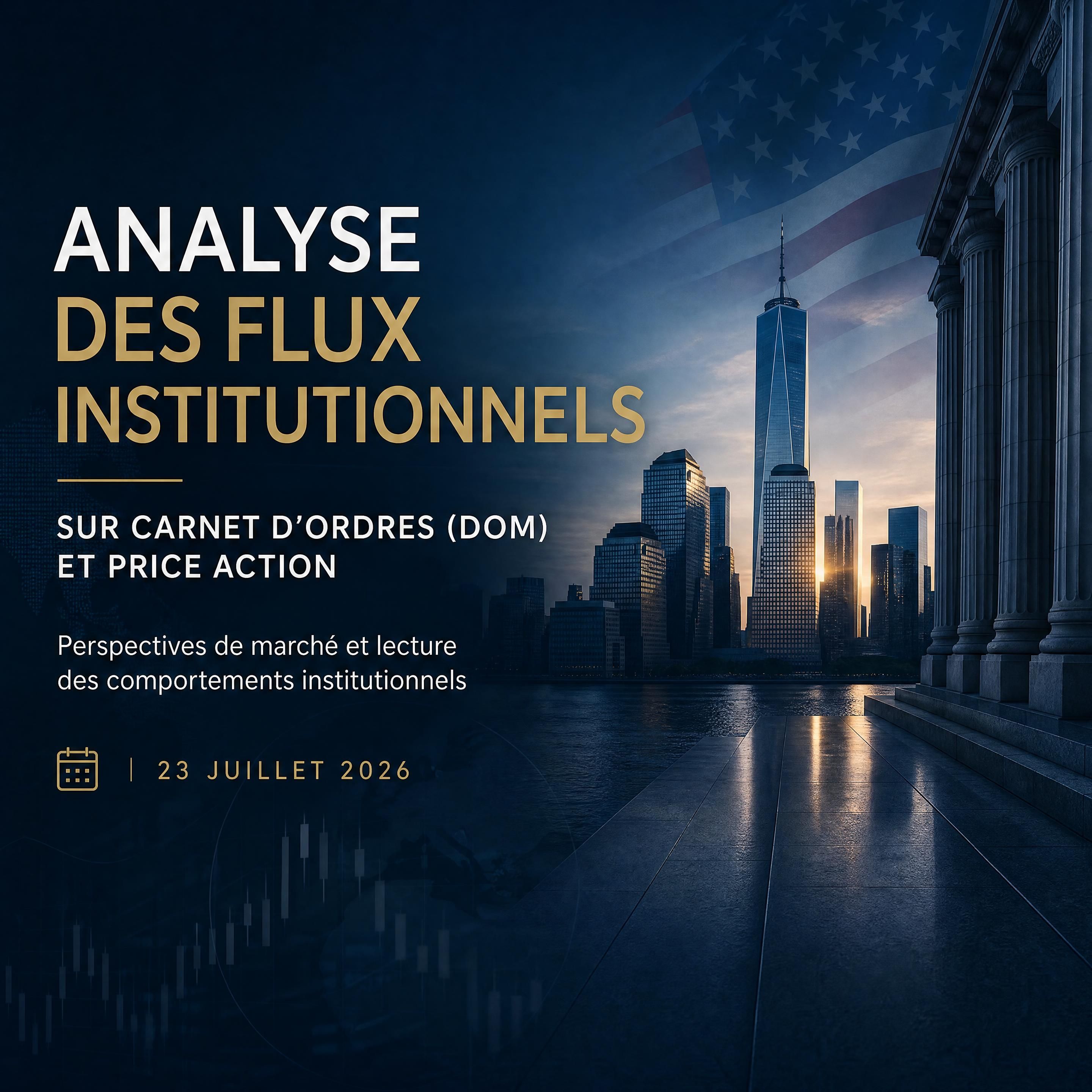 Analyse des flux institutionnels sur carnet d'ordres (DOM) et Price Action avant l'ouverture de la session américaine