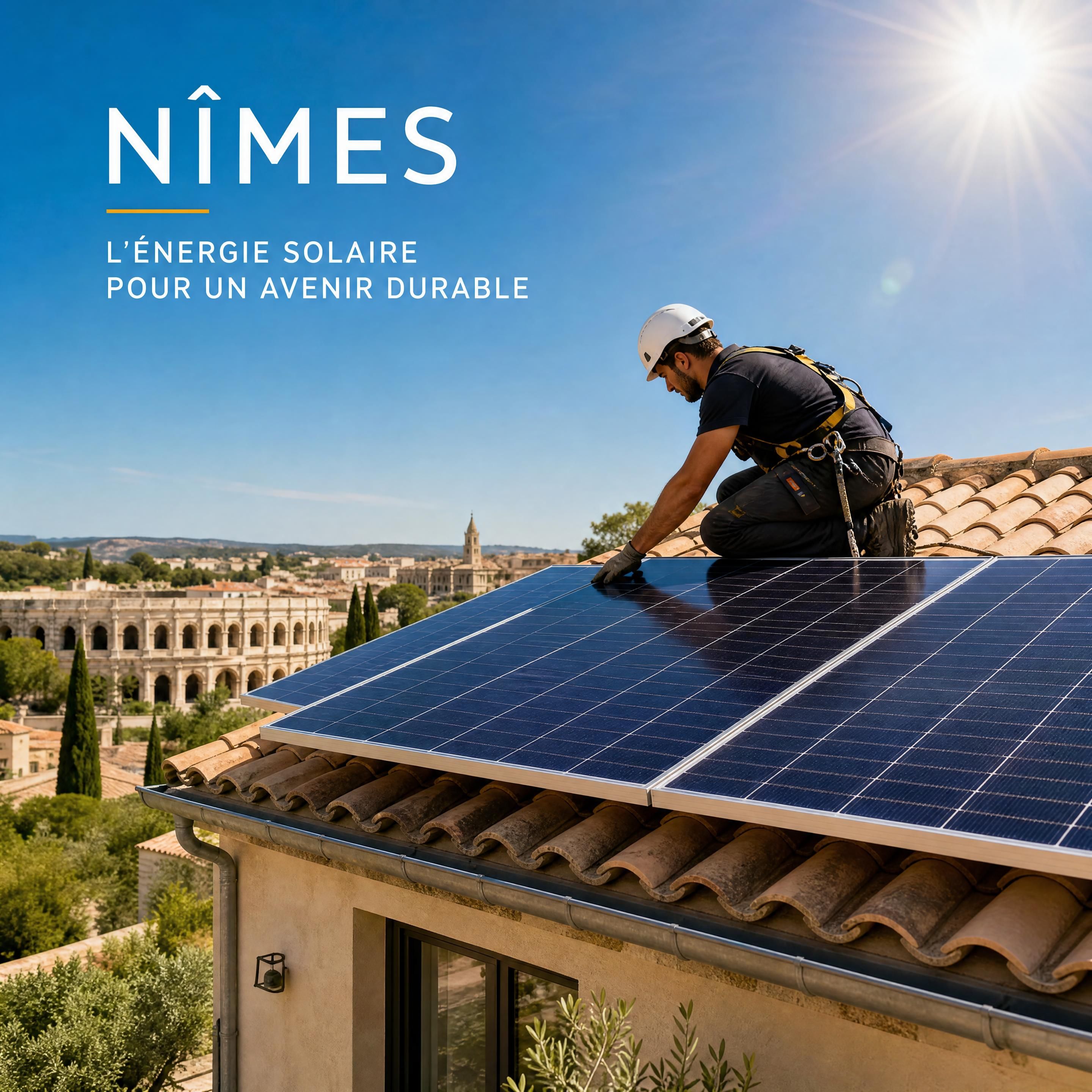Installation de panneaux solaires photovoltaïques premium sur le toit d'une maison individuelle sous le soleil de Nîmes