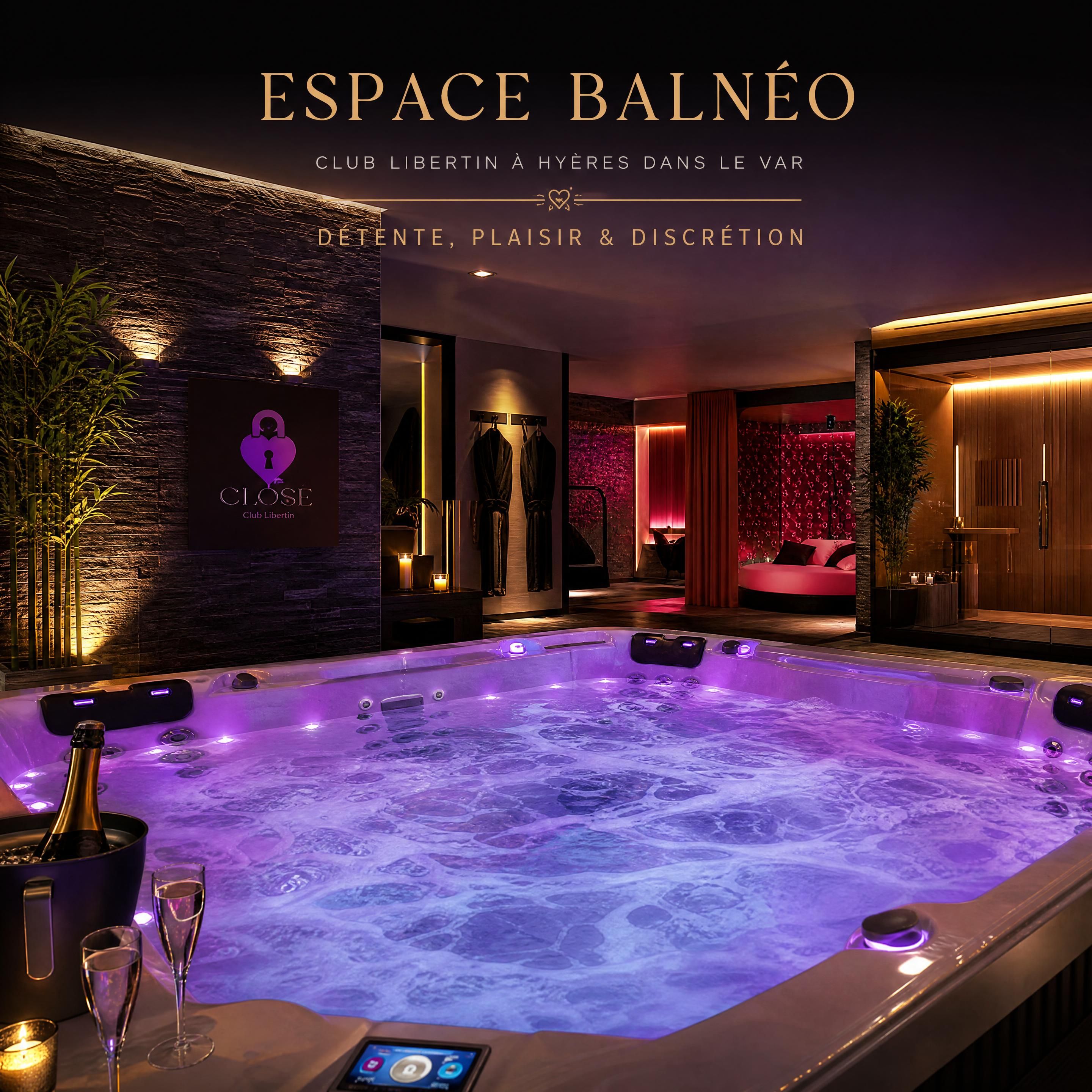 espace balnéo haut de gamme avec jacuzzi XXL et ambiance feutrée dans un club libertin à Hyères dans le Var