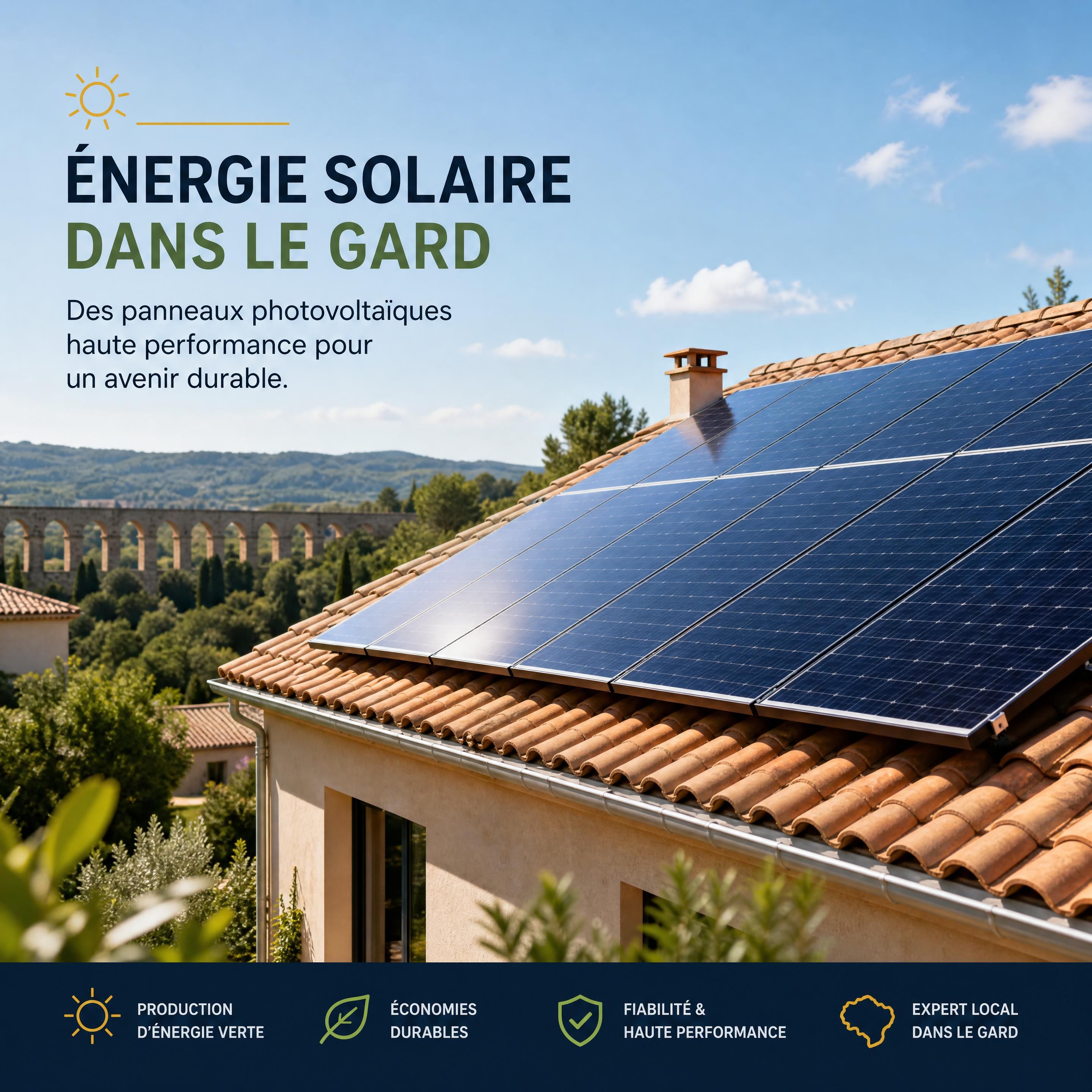Panneaux solaires photovoltaïques haute performance installés sur une toiture résidentielle dans le Gard