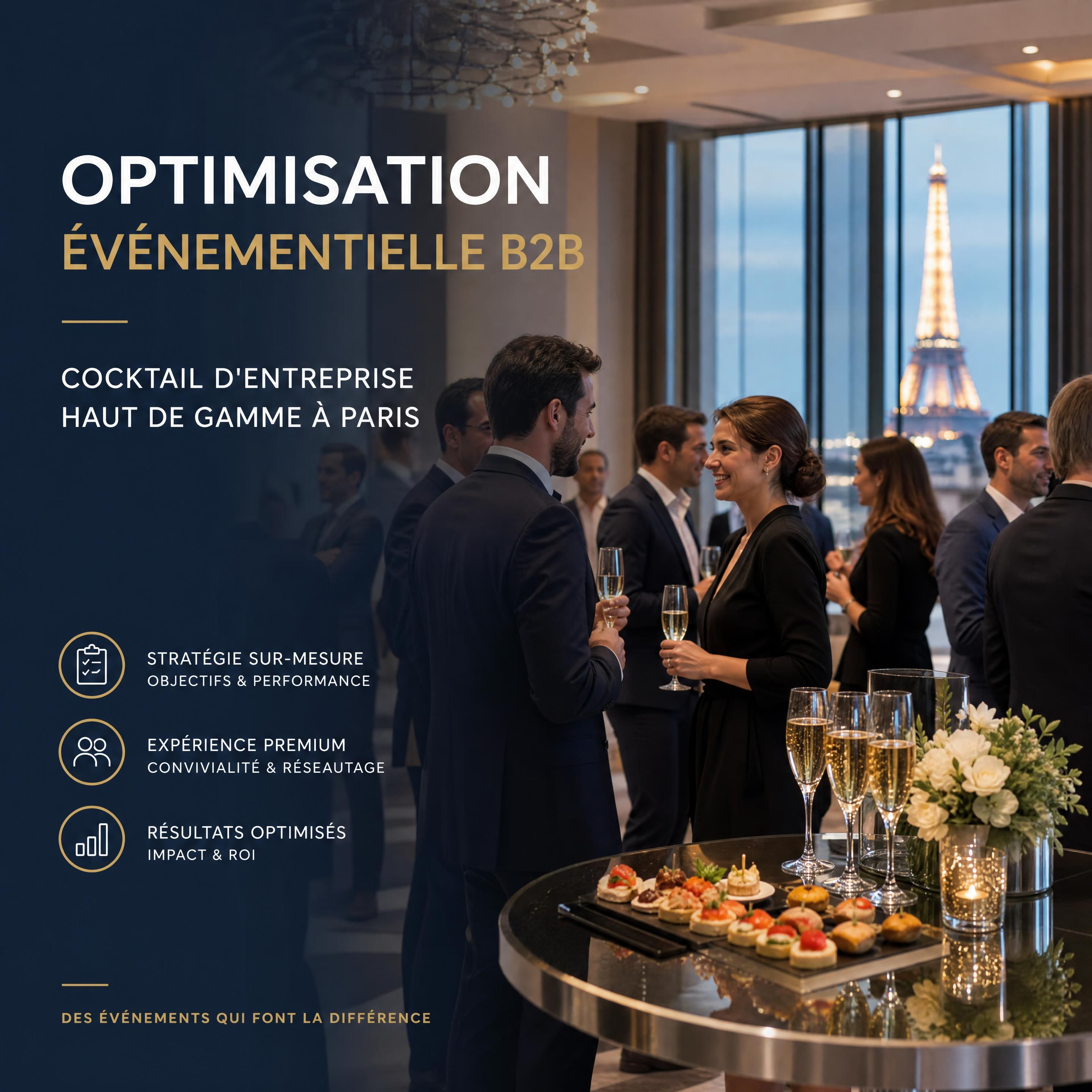Optimisation événementielle B2B et cocktail d'entreprise haut de gamme à Paris