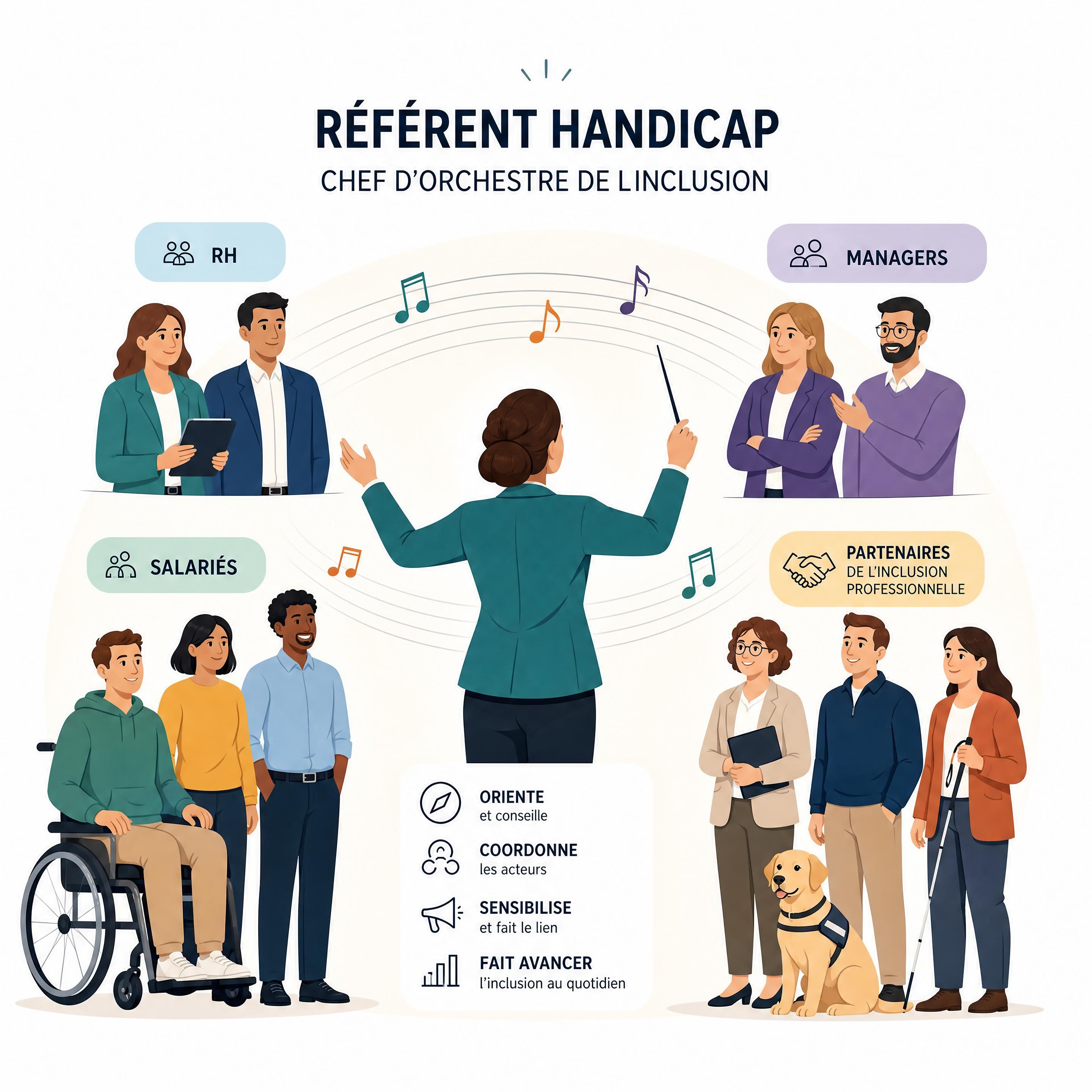 Référent Handicap jouant un rôle de chef d’orchestre entre RH, managers, salariés et partenaires de l’inclusion professionnelle
