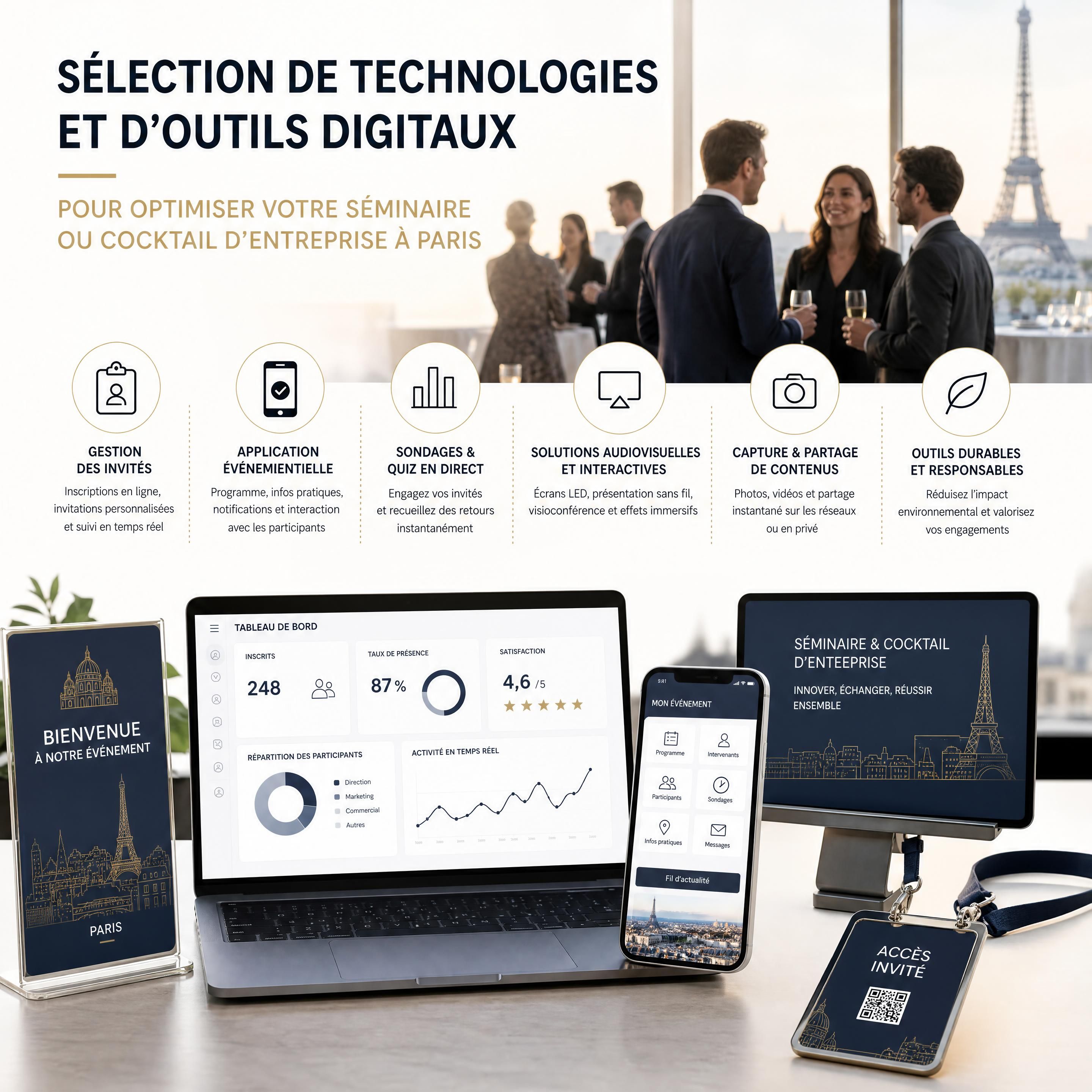 Sélection de technologies événementielles et d'outils digitaux pour optimiser un séminaire ou un cocktail d'entreprise à Paris