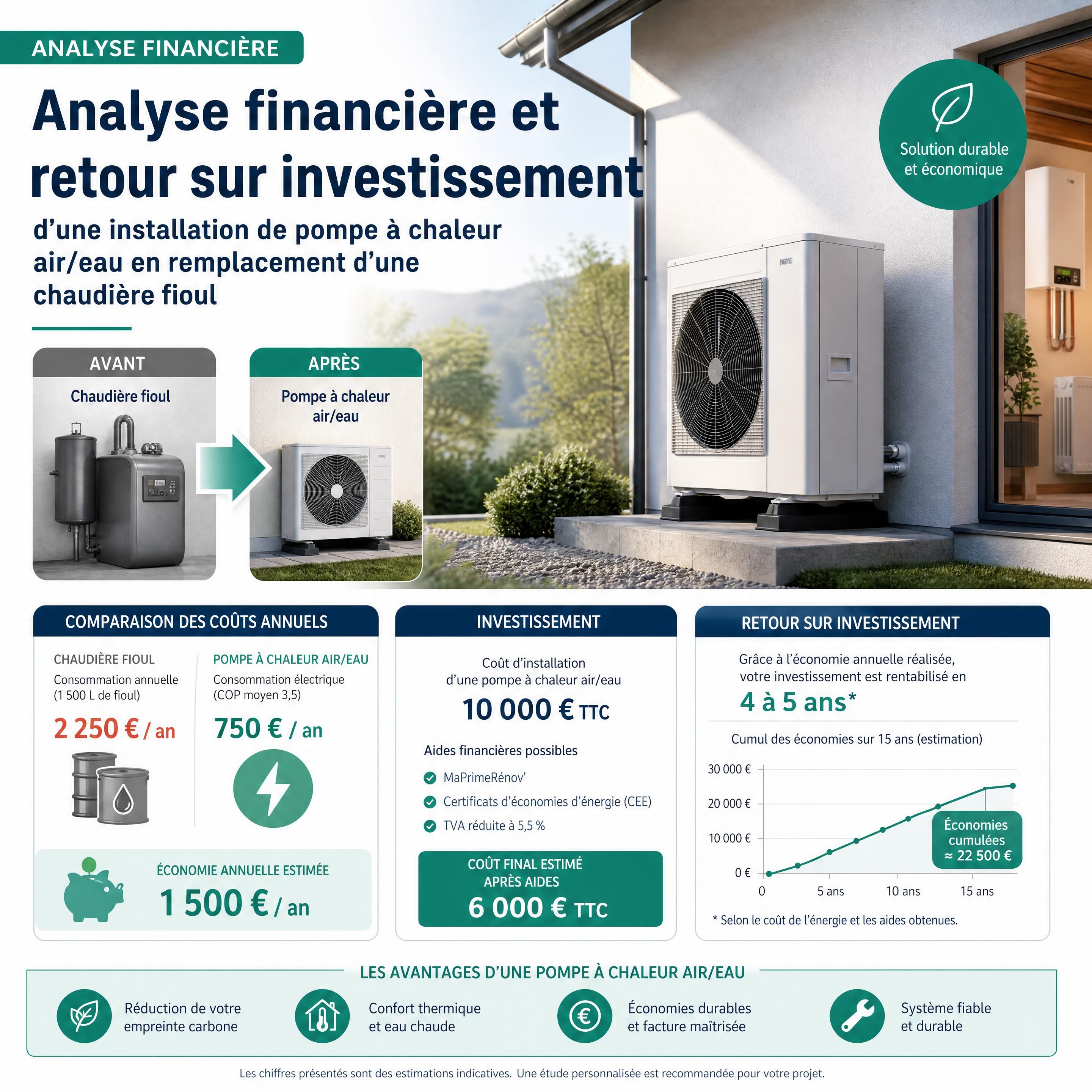 Analyse financière et retour sur investissement d'une installation de pompe à chaleur air/eau en remplacement d'une chaudière fioul
