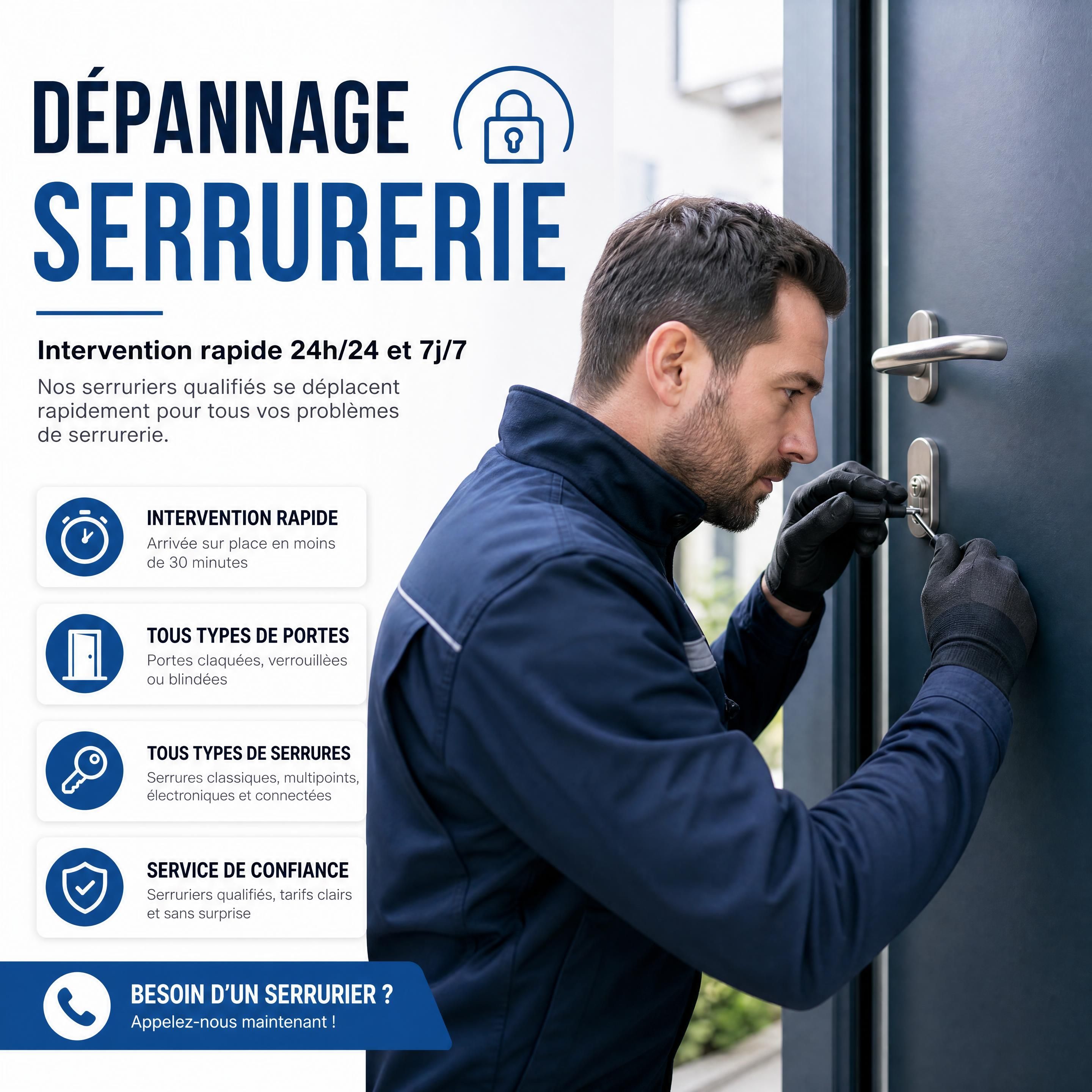 Un serrurier professionnel d'Alliance Serrurerie installant une serrure de haute sécurité sur une porte d'entrée