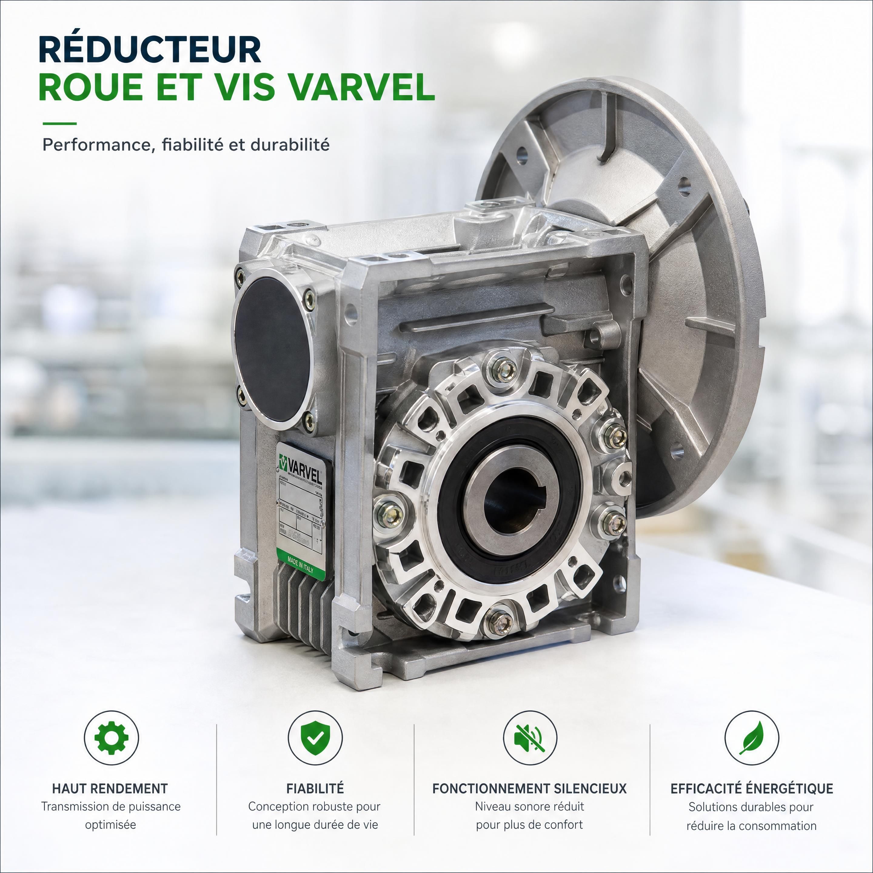 Réducteur Varvel RS et RT à roue et vis sans fin installé sur une machine industrielle