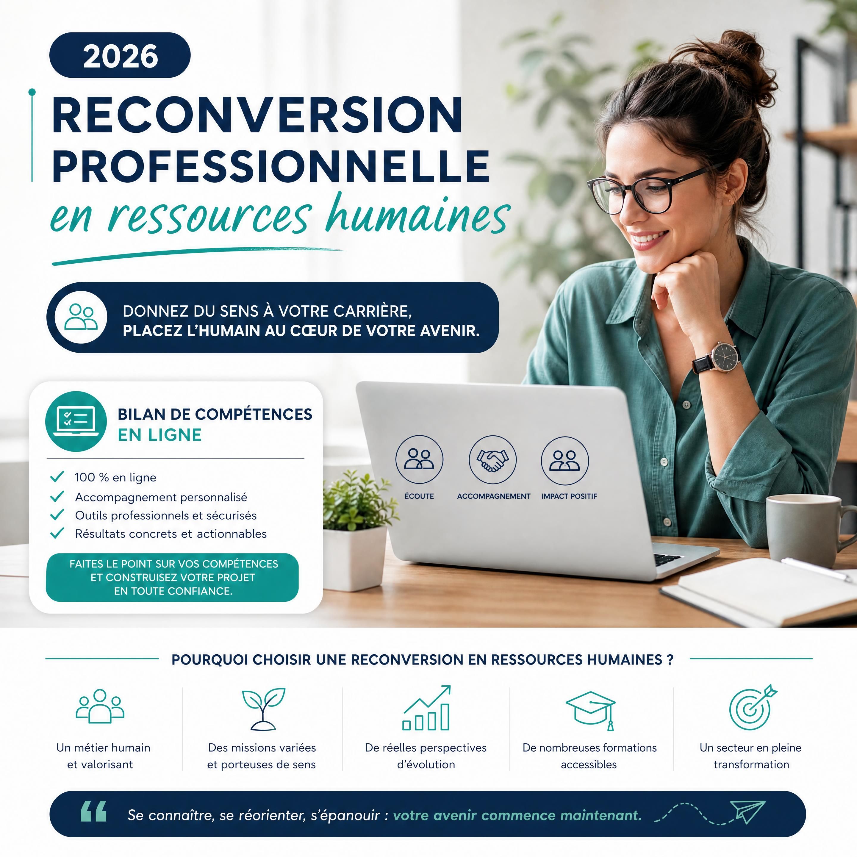 Reconversion professionnelle en ressources humaines et bilan de compétences en ligne en 2026