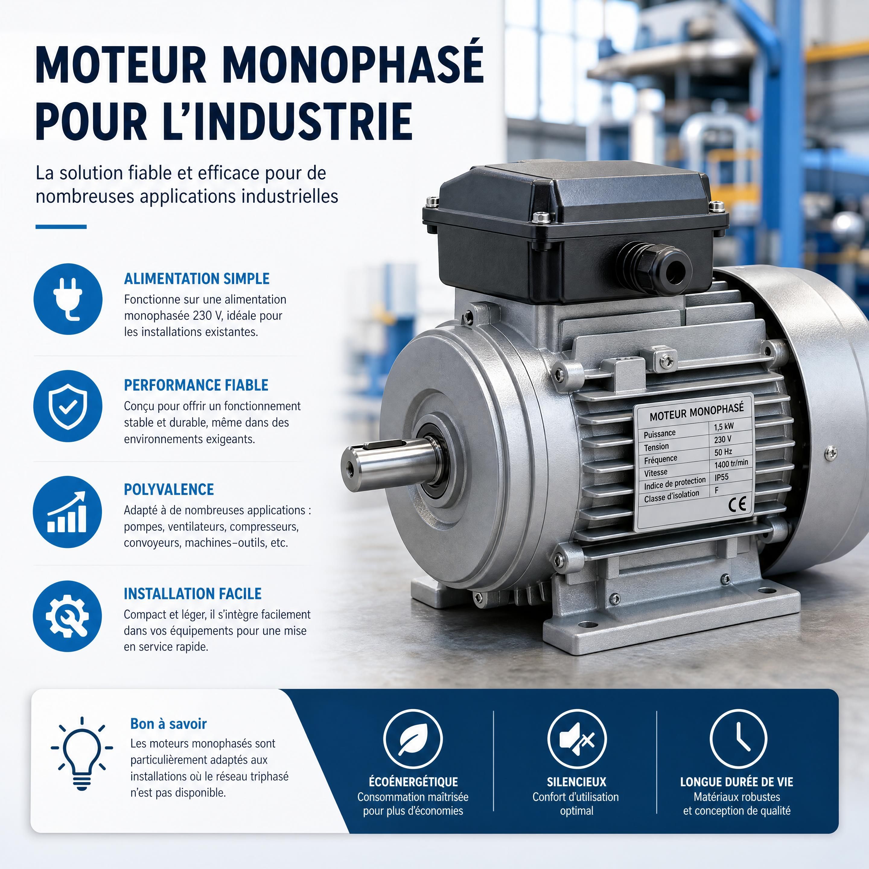 Tableau comparatif illustré montrant les applications idéales pour condensateur permanent (pompes, ventilateurs) et double condensateur (compresseurs, broyeurs)