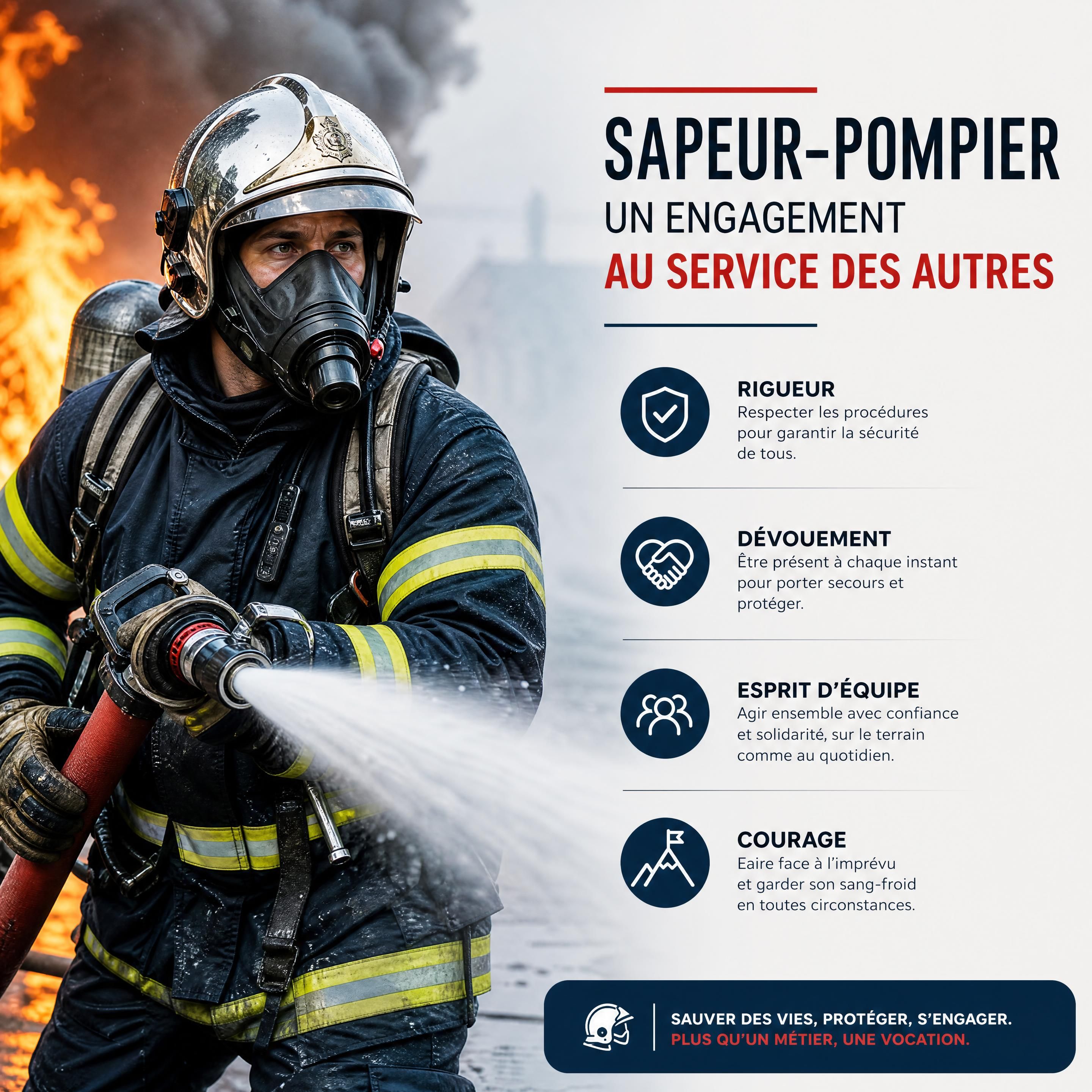 Un sapeur-pompier en intervention illustrant la rigueur et le dévouement requis pour ce métier