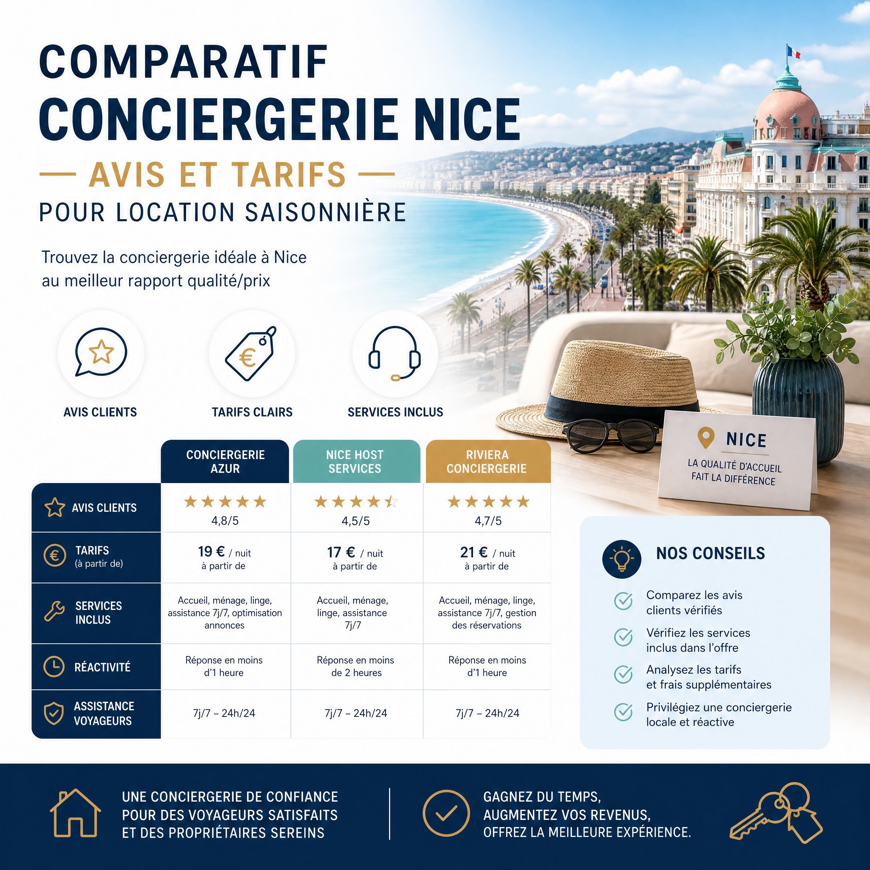 Comparatif conciergerie Nice avis et tarifs pour location saisonniere