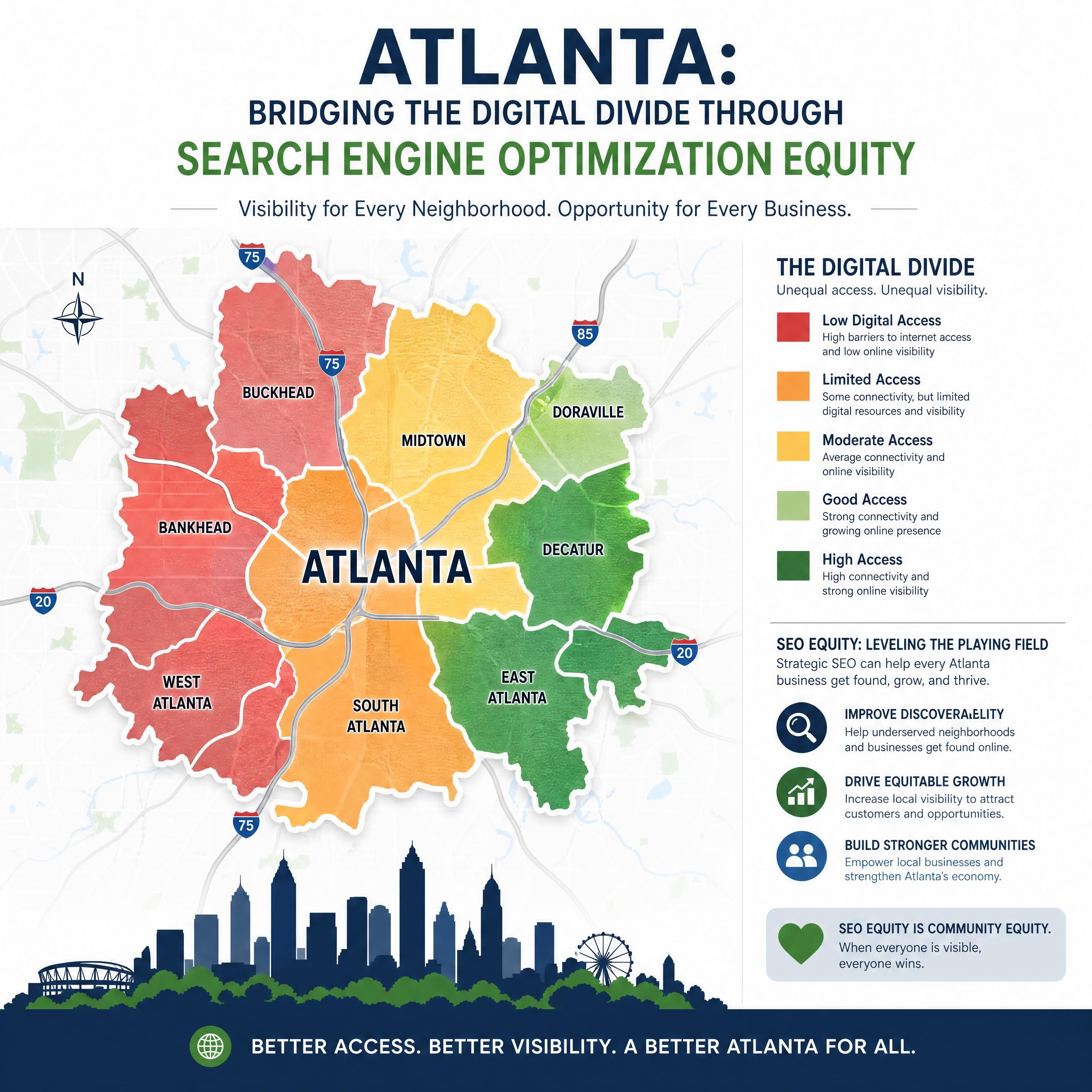 A map of Atlanta highlighting the digital divide and search engine optimization equity